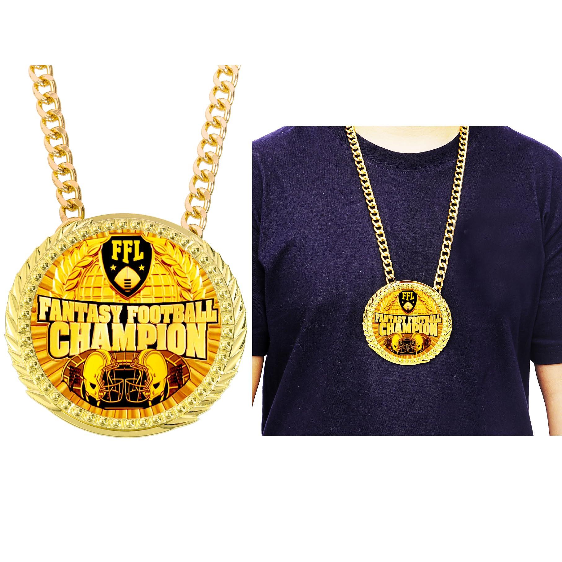 noblehead Fantasy Football Chain Medal Award Gift Metal MVP Chain Award Winner Prize Trophy Pendant Necklace For Winner Adults Player Team Football Soccer Baseball Basketball Softball (FFL GOLD medal)