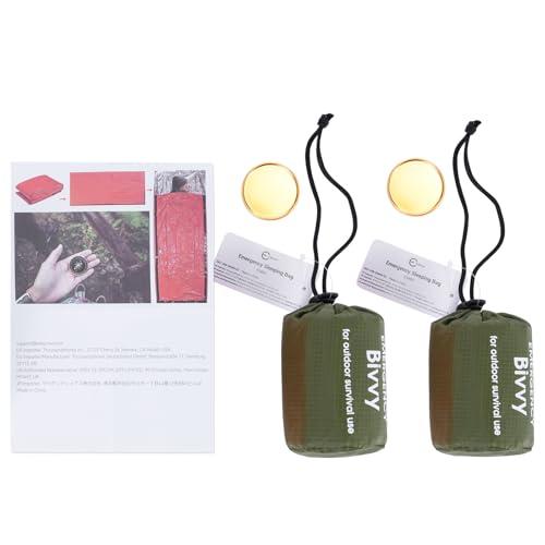 Esky Esky Emergency Sleeping Bag, 2 Pack Survival Bag Portable Thermal Bivy Sack, Waterproof Lightweight Emergency Blanket Survival Gear with Compass for Camping Hiking Outdoor Adventure