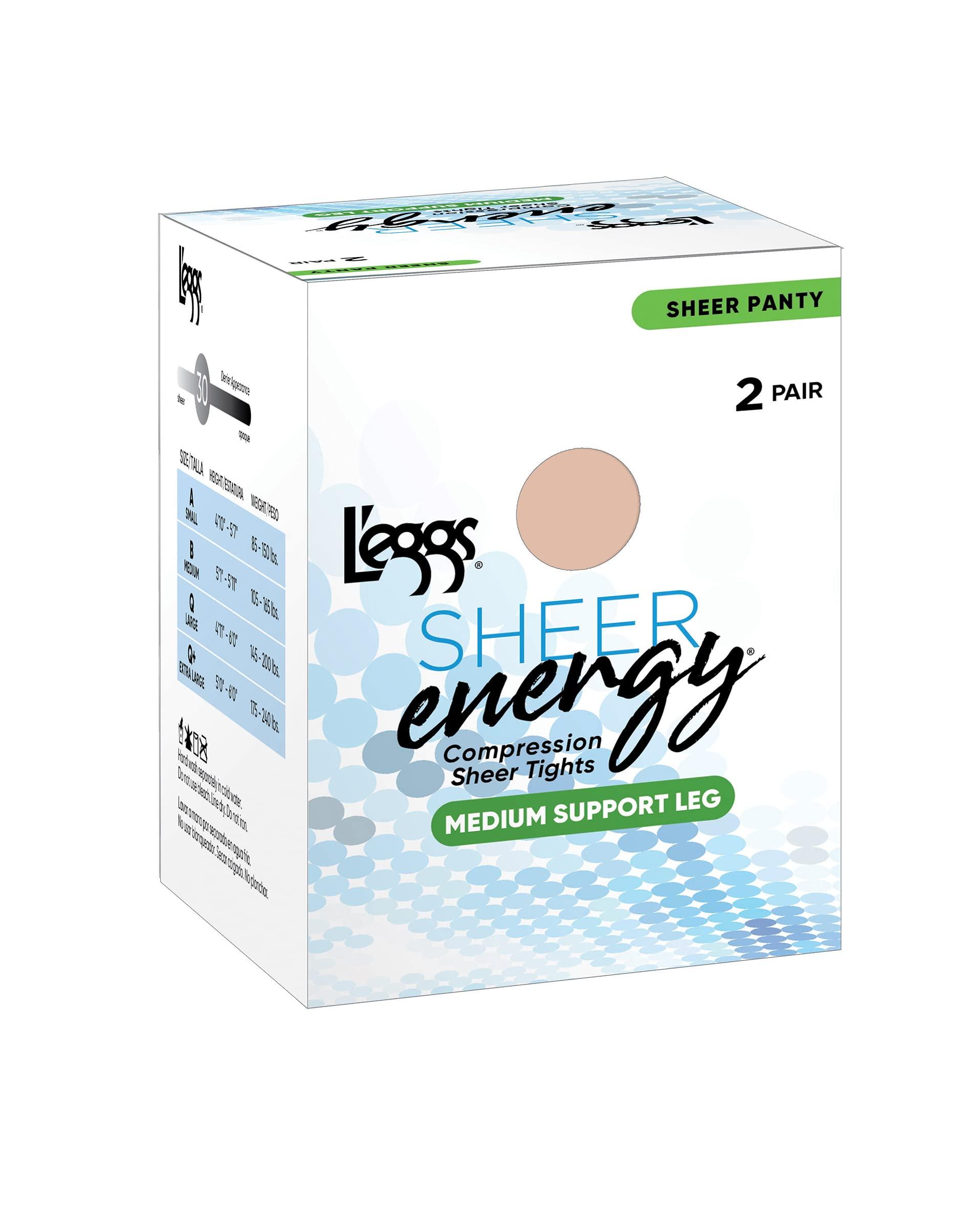 L'eggs Leggs Womens Sheer Energy Sheer Panty Sheer Toe Pantyhose 2 Pair, QPLS