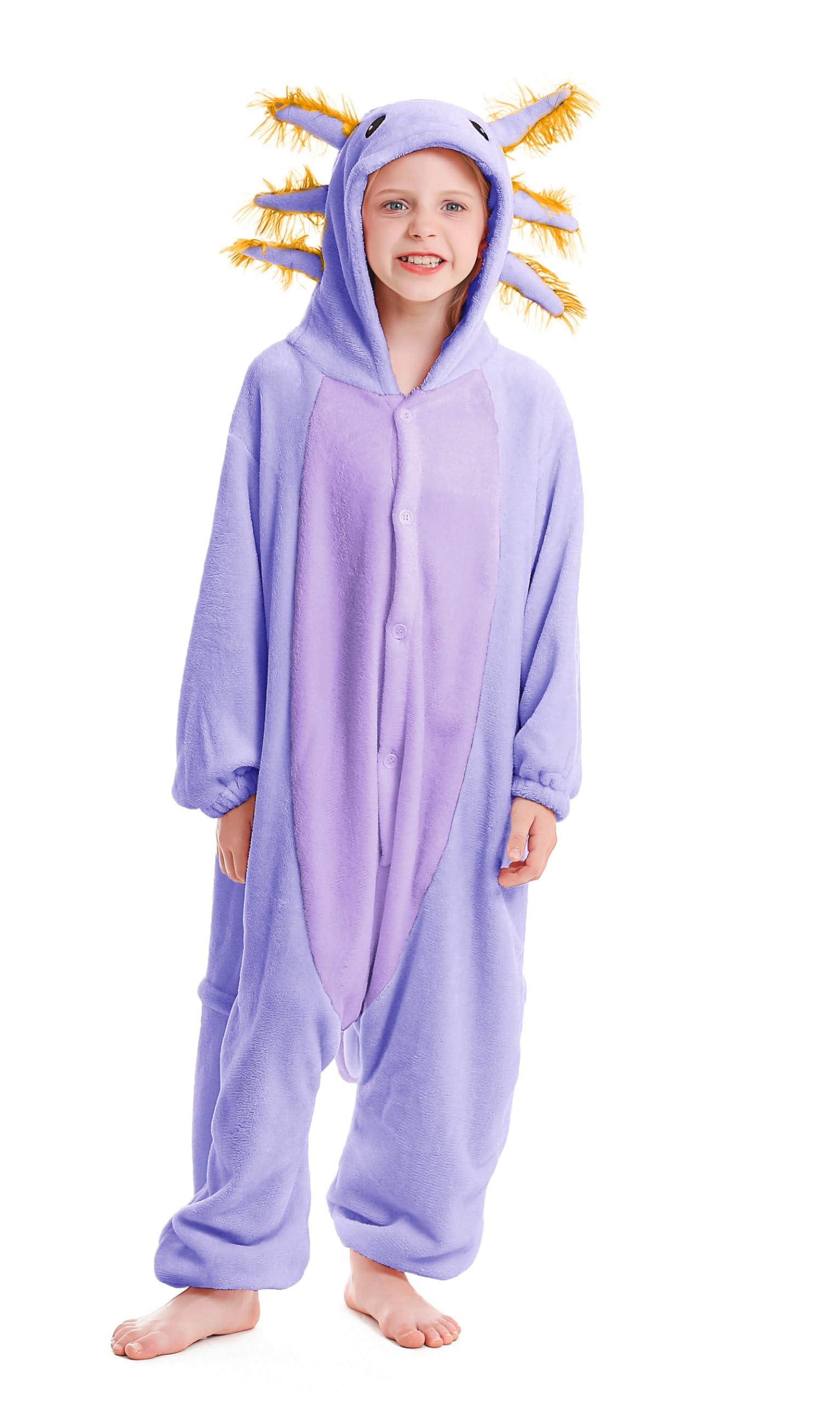 ATOZ ATOZ Unisex Children Animal Purple Axolotl Onesie, Halloween Costume Pajamas Christmas Cosplay Sleepwear For Boys Girls 10-11Y