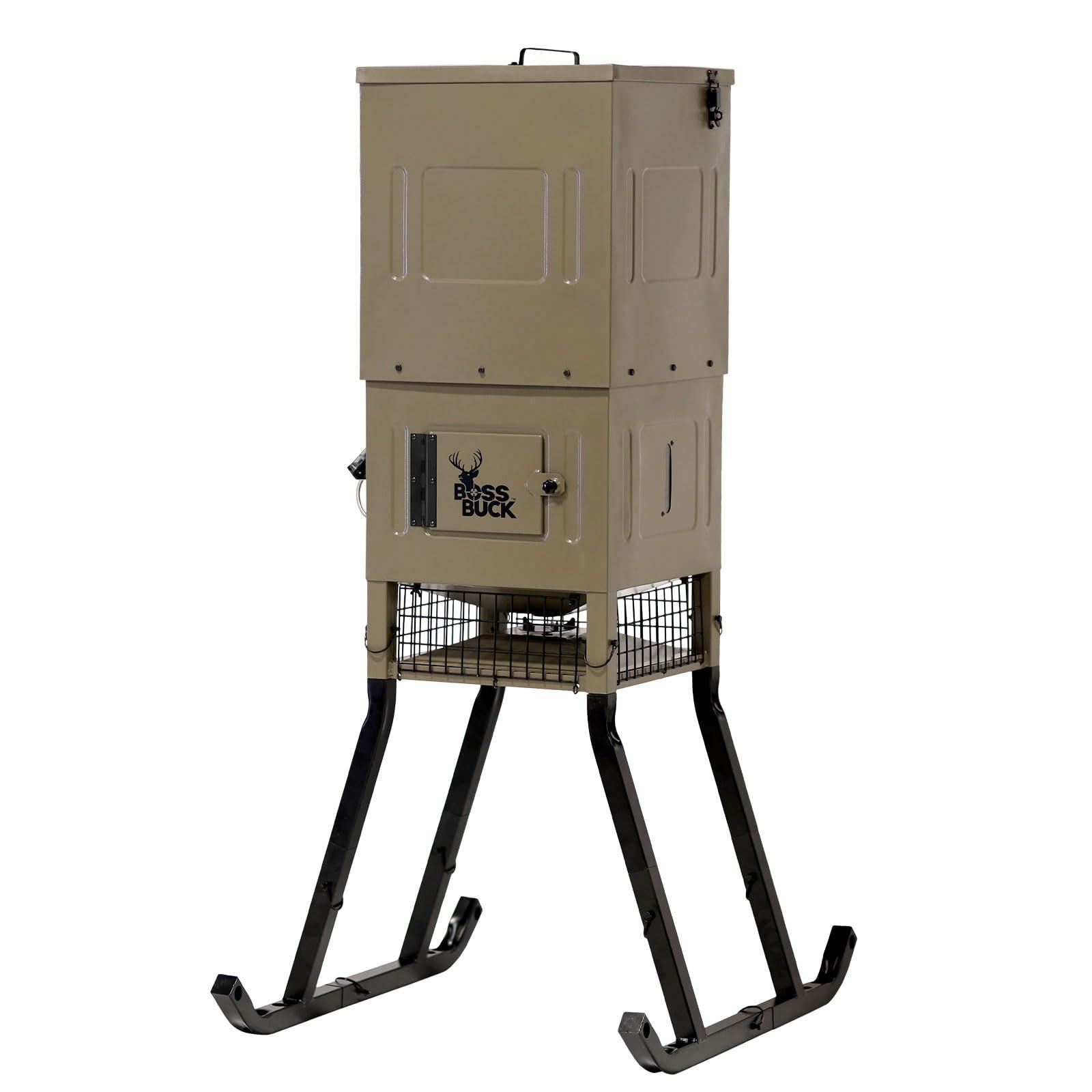 Boss Buck Boss Buck Stand & Fill Sled Feeder with Diverter Plate & Solar Panel | Easy Assembly Durable Steel Deer Hunting Varmint Guarded Programmable Automatic Game Feeder, 300LB