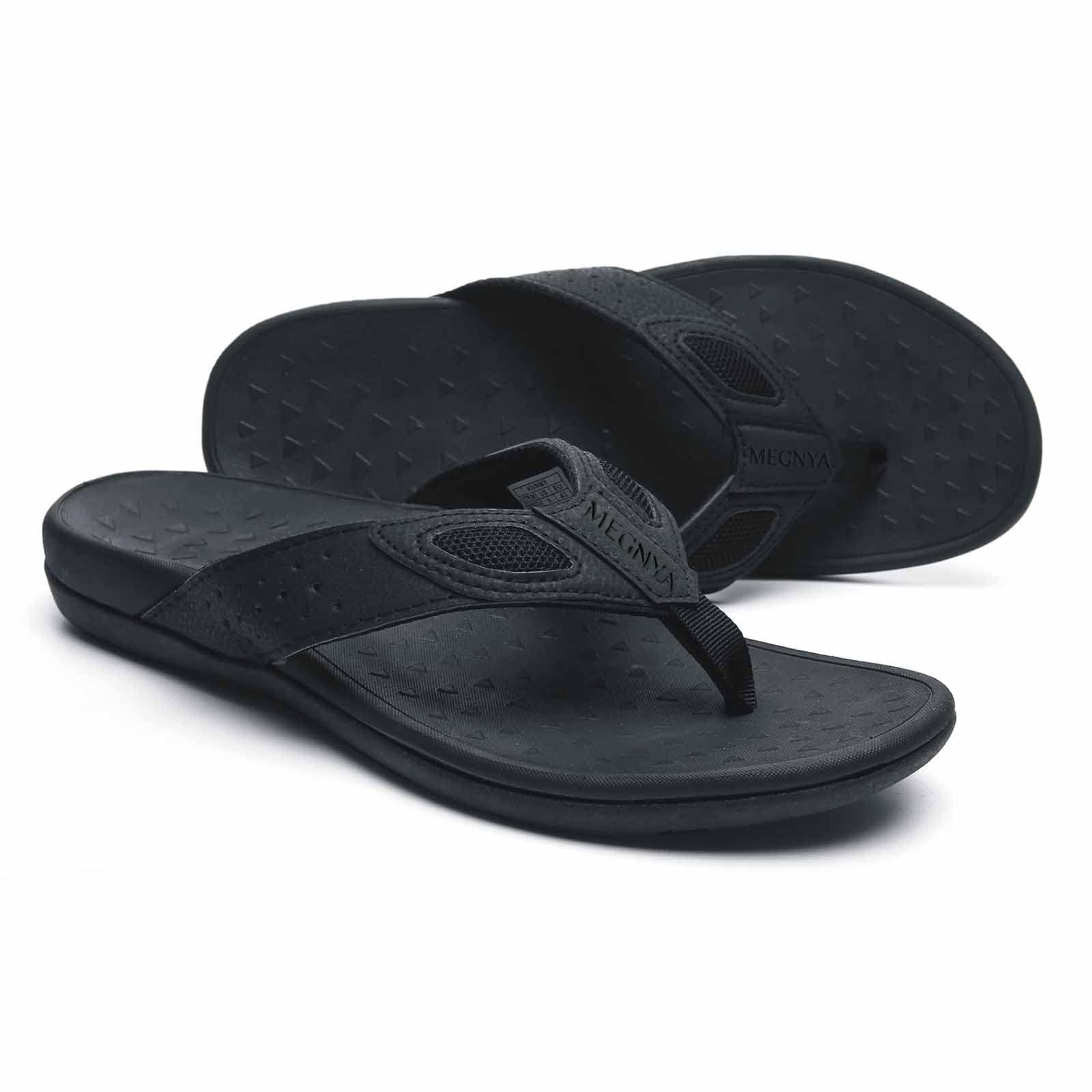 MEGNYA MEGNYA Mens Orthopedic Walking Sandals with Arch Support Flat Feet Flip Flops Thong for Plantar Fasciitis Pain Casual Outdoor Sport pure black Size 9