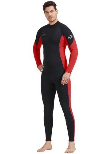 Hevto Hevto Wetsuits Men 3/2mm Neoprene Adult Long Sleeve Fullsuit Scuba Diving Wet Suit in Cold Water for Surfing Swimming Paddleboard (Men1-Red, XXL)