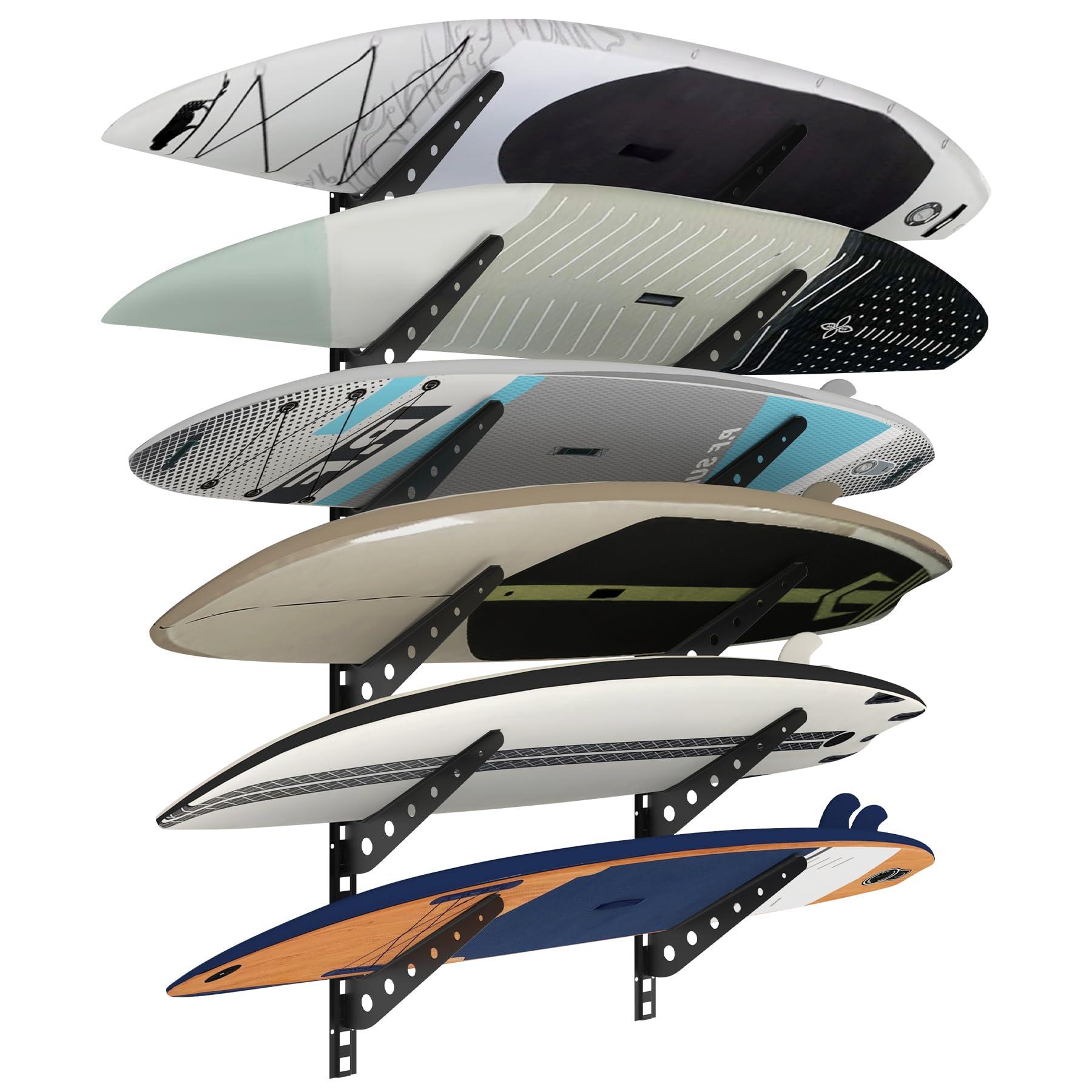 Neorexon Neorexon Adjustable Surfboard Rack, 6 Board Surfboard Wall Mount Display, Metal Surfboard Wall Hanger, Surfboard Wall Rack Horizontal for Surfboard, Wakeboard, Snowboard Storage in Home or Garage