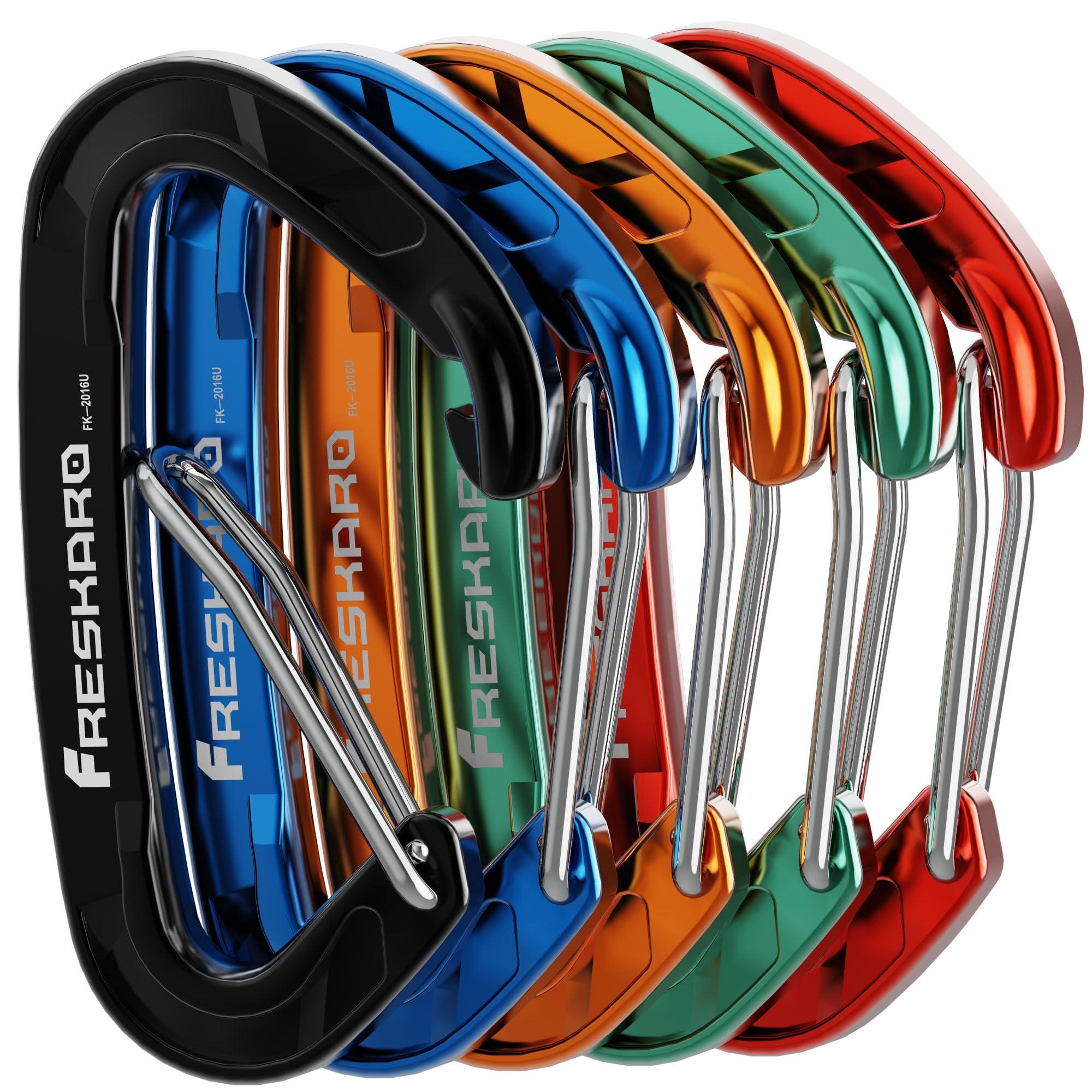 FresKaro FresKaro Wire gate Carabiner Clips, 15kN WireGate Caribeener Heavy Duty, Caribeaner Spring Snap Hooks, D ring, Strong, Lightweight, 4Pack for Keychain, Key, Gym, Outdoor Camping, Medium Size, Green