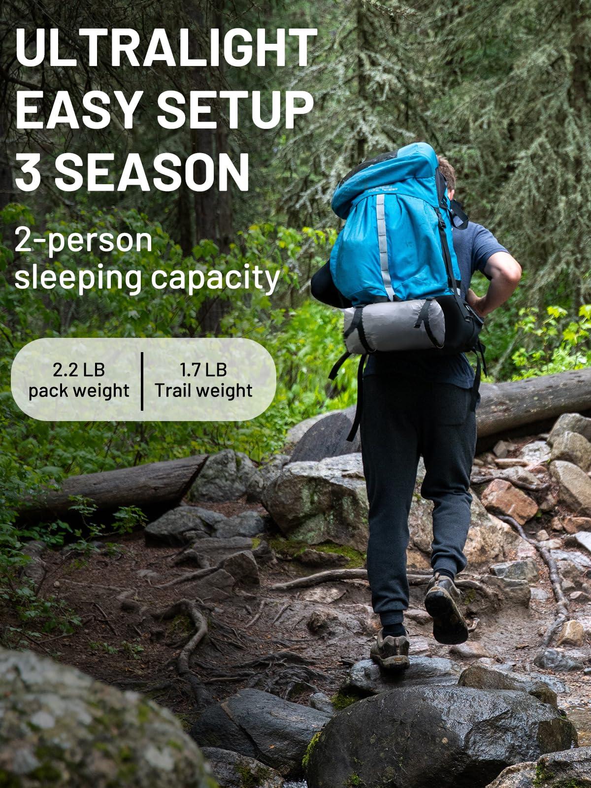 MIER LANSHAN Ultralight Tent 3-Season Waterproof Backpacking Tent for 1-Person Camping, Trekking, Climbing, Hiking, 1 Person, Green