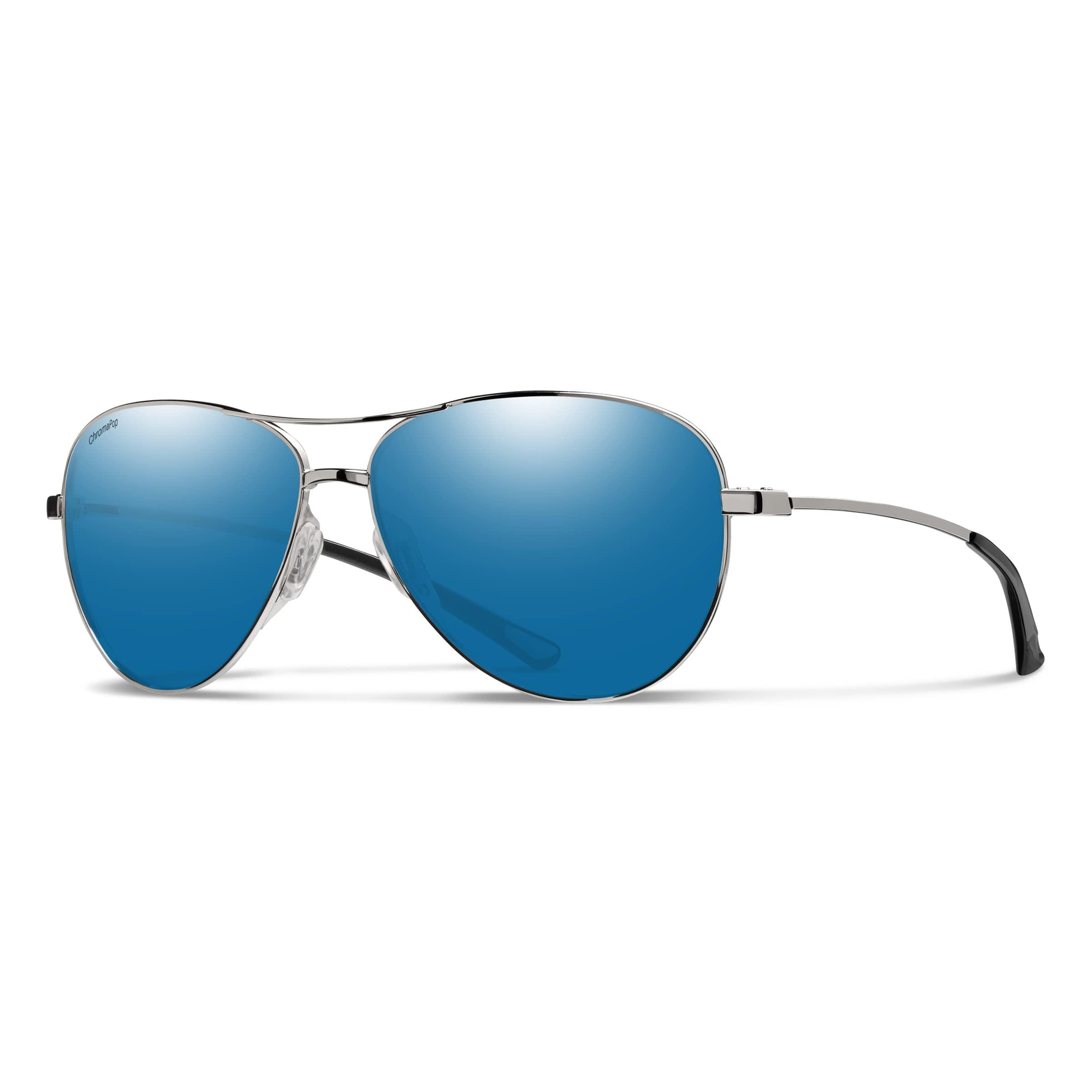 SMITH SMITH Langley Sunglasses Performance Sports Sunglasses with Wrap around Fit for Cycling, Running, Baseball, Golf for Men & Women Silver + ChromaPop Polarized Blue Mirror