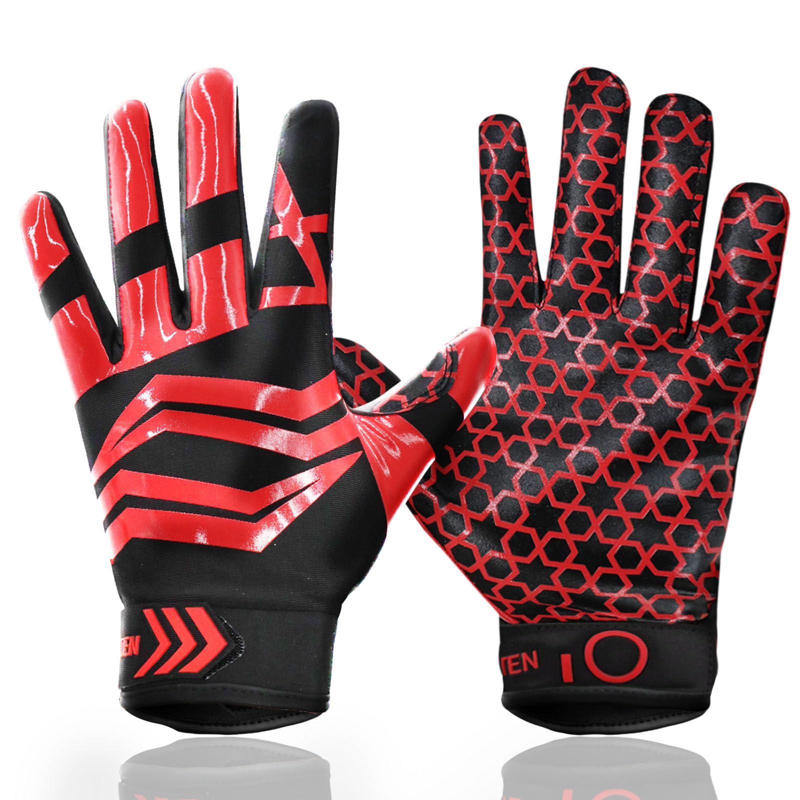 FINGER TEN FINGER TEN Football Receiver Gloves Youth Receiving Gloves Pro 3.0 Durable Breathable Flexible for Kids Boys Girls in White Red Black Blue Small Large Medium X-Large (B-Red, X-Large)