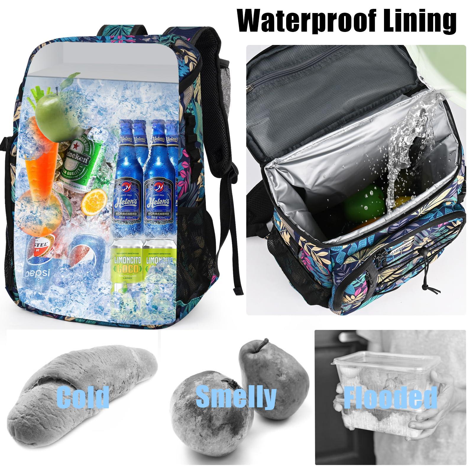 HXLGMD HXLGMD Backpack Coolers Insulated Leak Proof 30 Cans, Soft Sided Insulated Cooler Bags Ice Chest Backpack for Beach Travel Camping, with Reusable Ice Packs, Tropical Leaves
