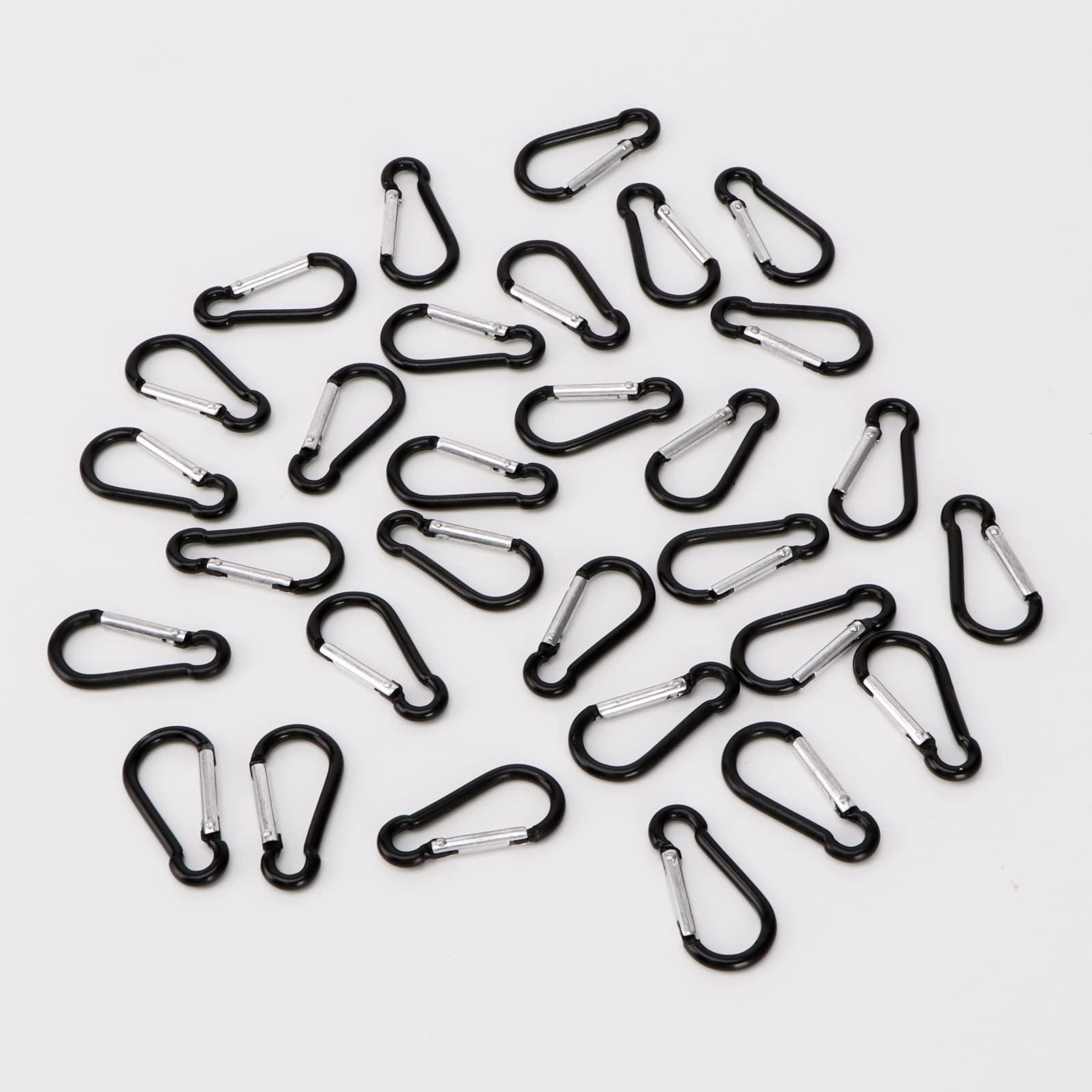 SAMLOO 200 Pack Bulk Aluminum Carabiner Small Spring Clip Hook Spring-Loaded Gate Keychain Buckle Pack for Camping Hiking Backpack Bottle, Black