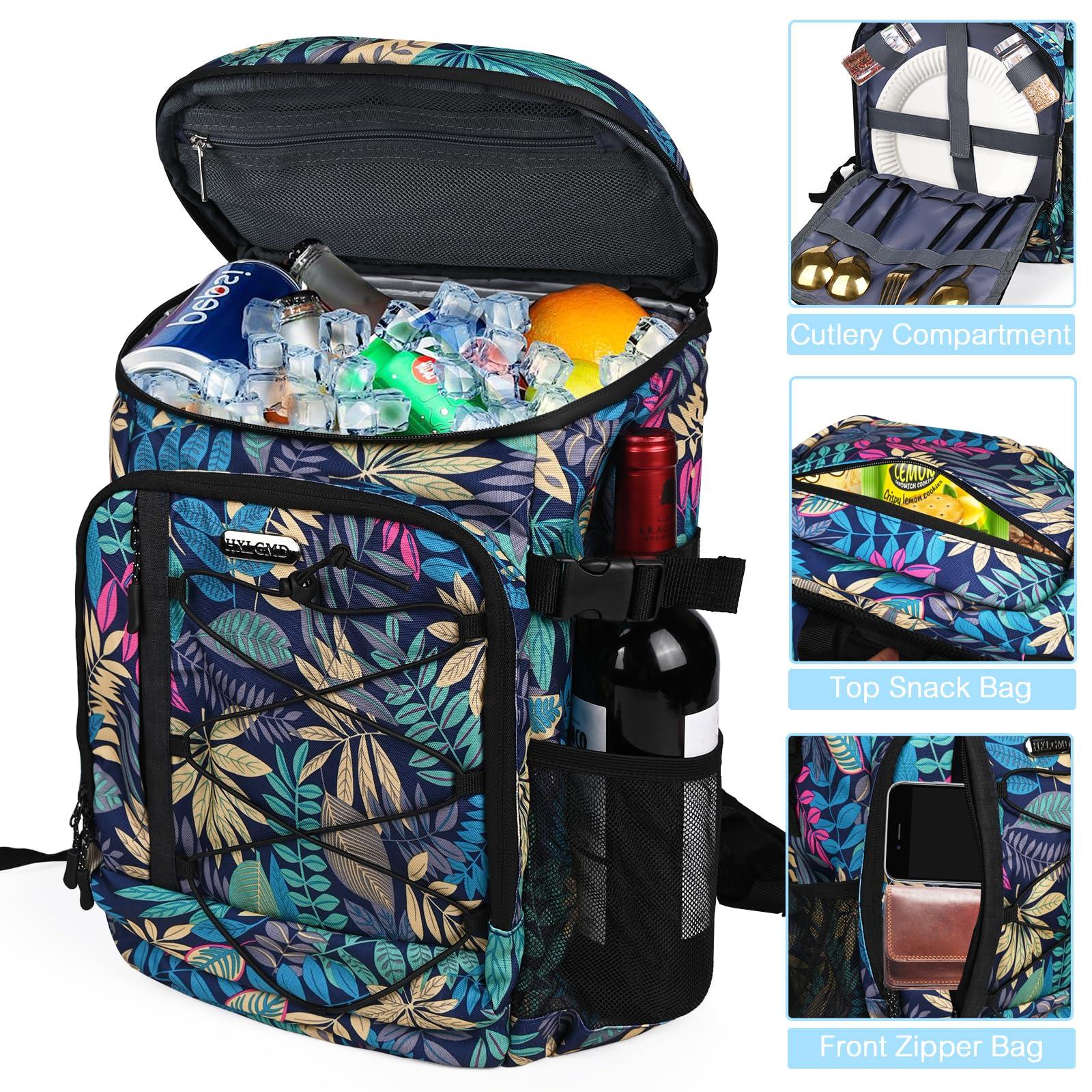 HXLGMD HXLGMD Backpack Coolers Insulated Leak Proof 30 Cans, Soft Sided Insulated Cooler Bags Ice Chest Backpack for Beach Travel Camping, with Reusable Ice Packs, Tropical Leaves