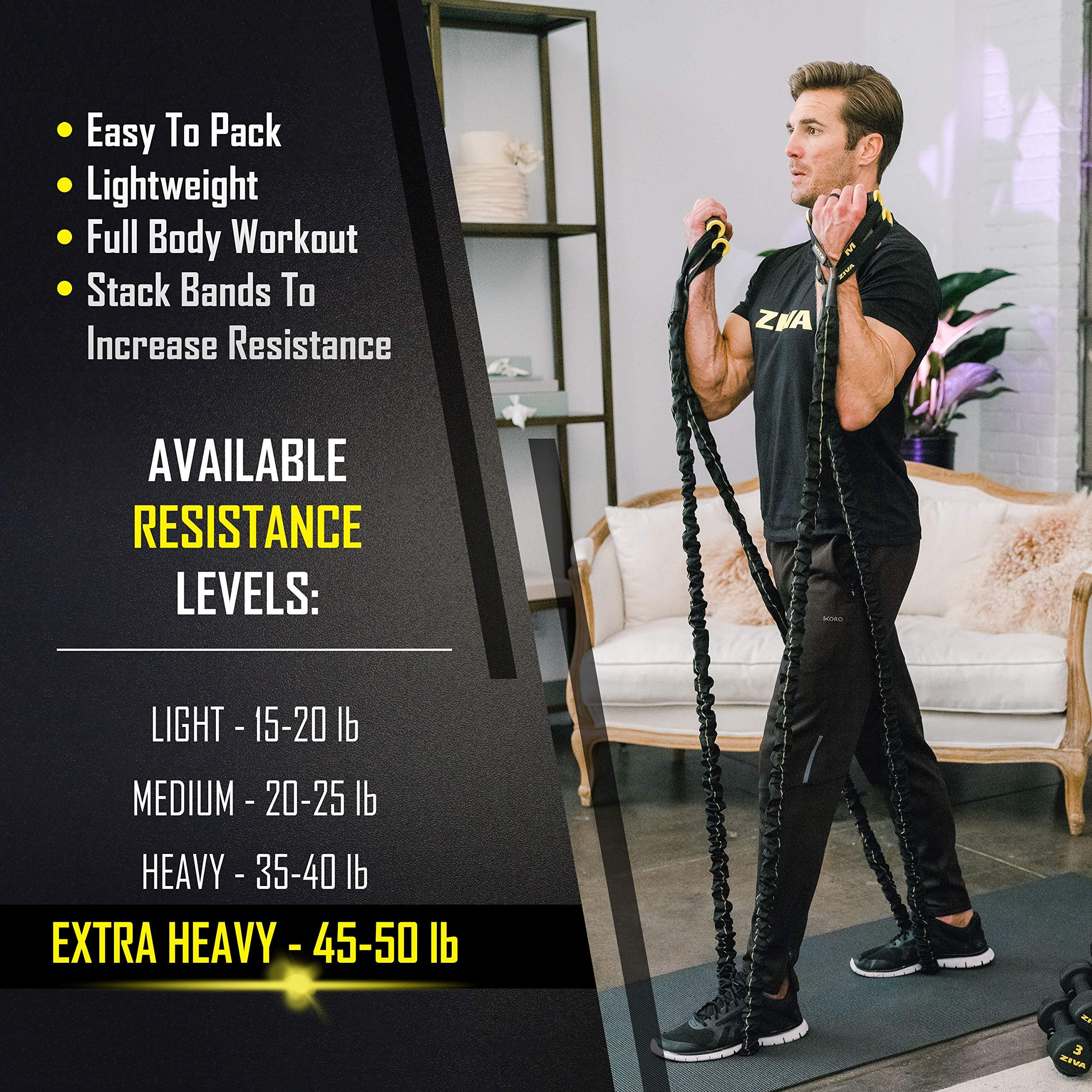 ZIVA Ziva Portable Lightweight Resistance Tube Band - Multiple Resistance Avail - Nylon Safety Sleeve and Foam Handles for Home Fitness, Strength Training, Cross Workouts Extra Heavy 45-50 lbs