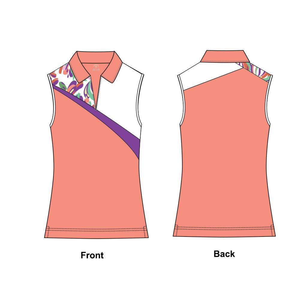 Monterey Club Monterey Club Women's Fountain Floral Print Block Sleeveless Polo #2345 (Peach Pink/White, Medium)