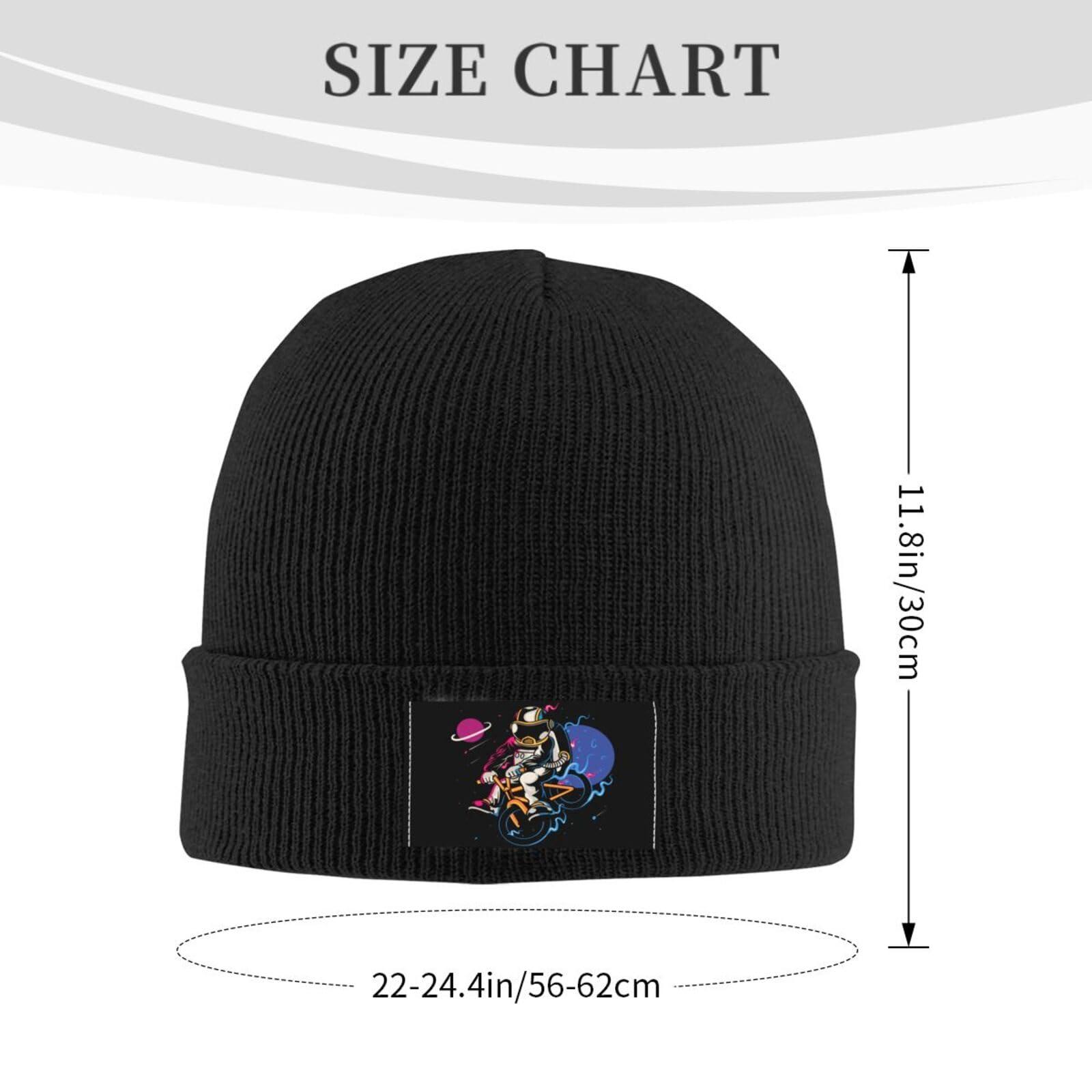 QIZYOQA Astronaut Riding A Bicycle On The Moon Beanie Hat for Men Women Winter Warm Knit Cuffed Skull Cap Black