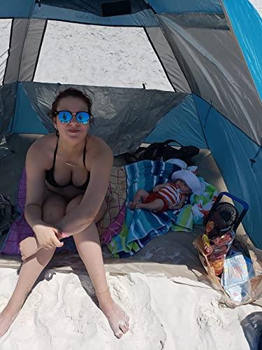 G4Free G4Free Easy Set up Beach Tent Deluxe XL, Portable Beach Shade 4 Person Pop up Sun Shelter UPF 50+ UV Protection Large Family Size(Lake-Blue)