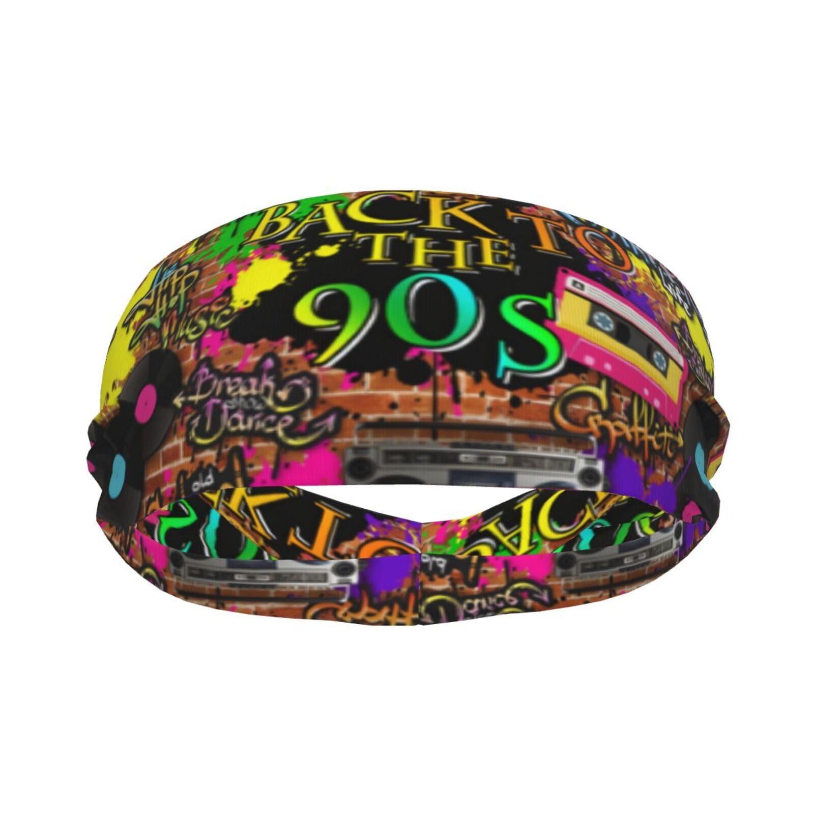 YSBYEIU Retro 80s 90s Headbands Fashion Sweatbands Sports Headband for Men Women Sweatband for Hiking Cycling, Working Out