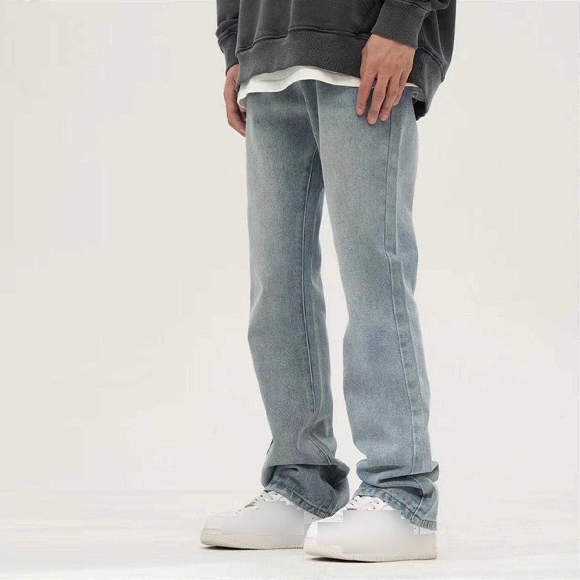 JEsilunmaMY JEsilunmaMY Men's Wash Distressed Denim Pants Relaxed Fit Straight Leg Jeans Trousers Retro Fashion Comfort Baggy Jeans (Light Blue,Large)