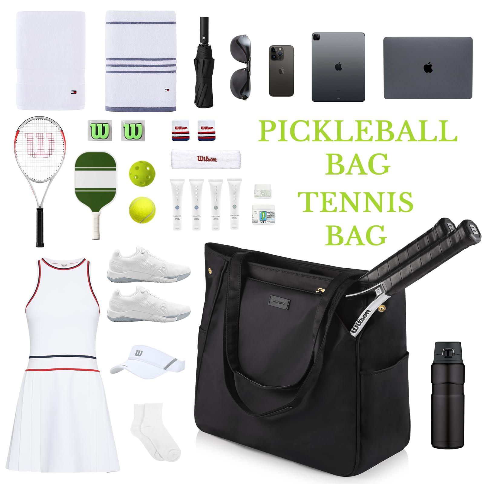 CHICECO CHICECO Tennis Tote Bag for Women, Large Tennis Racket Bag, tennis bag 2 rackets,Pickleball Bag,Padel Bag,Black (Black)