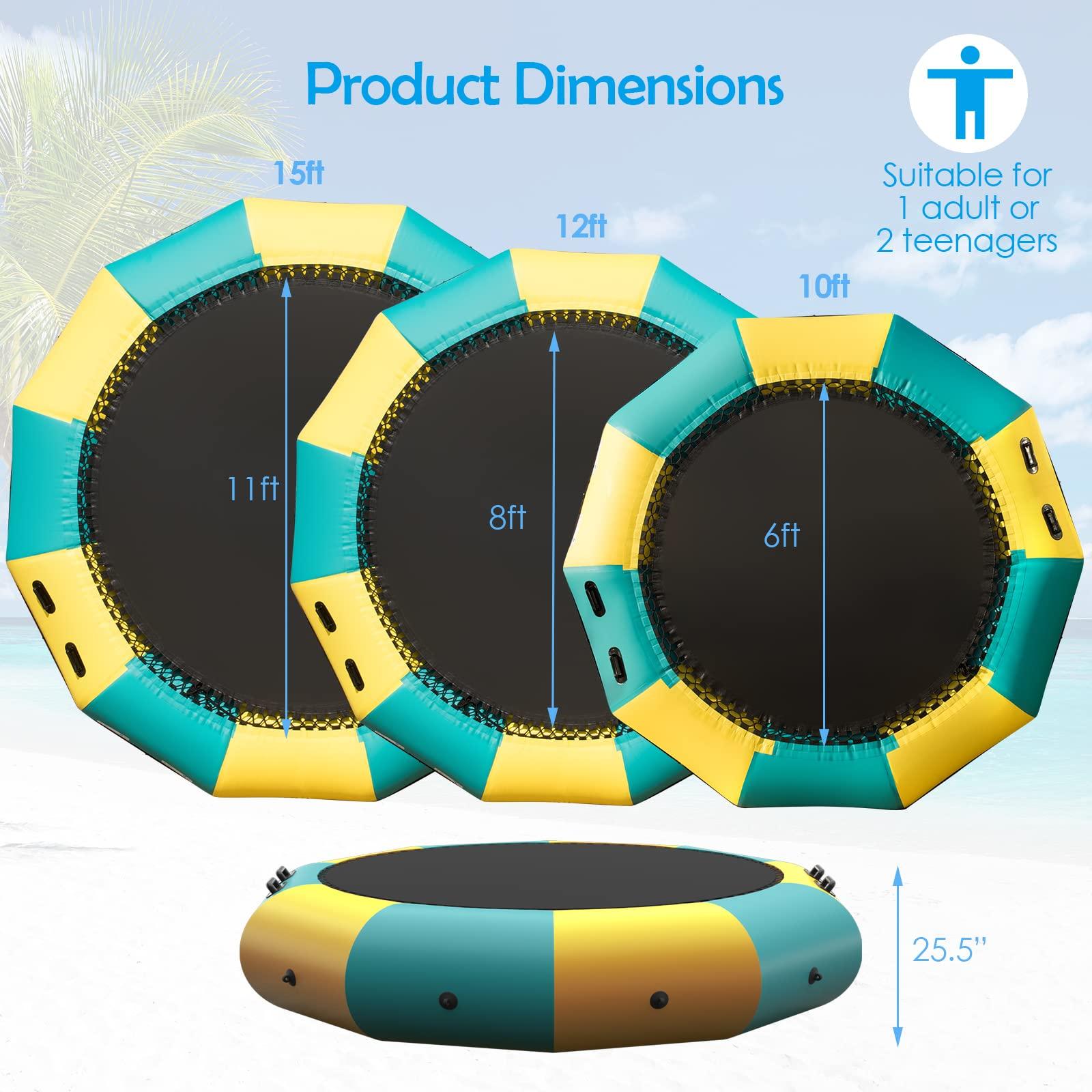 GYMAX GYMAX Water Trampoline, Floating Lake Trampoline with Electric Pump & Rope Ladder, Inflatable Water Bouncer for Lake, Heavy Duty for Adults (12Feet Yellow)