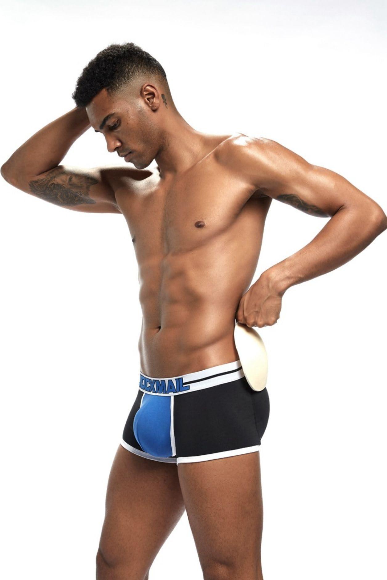 JOCKMAIL JOCKMAIL Mens Padded Boxer Brief Underwear with Hip Pad Enhancing Buttcocks Boxer Shorts (XXL, 410-Black)