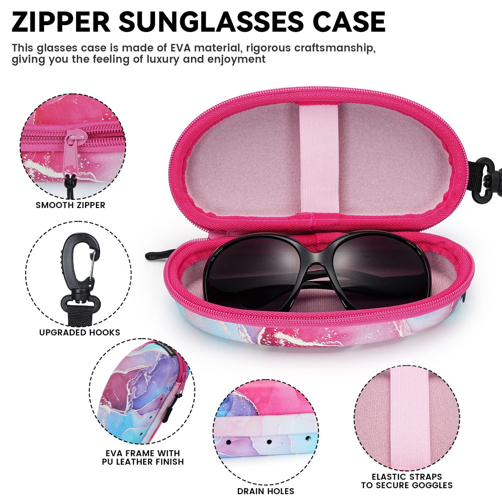 molshine molshine Oversized Sunglasses Case, Swim Goggles Box,Zipper Diving Glasses Bag with Hook for Women Men Travel Outdoor Sport(Pink)