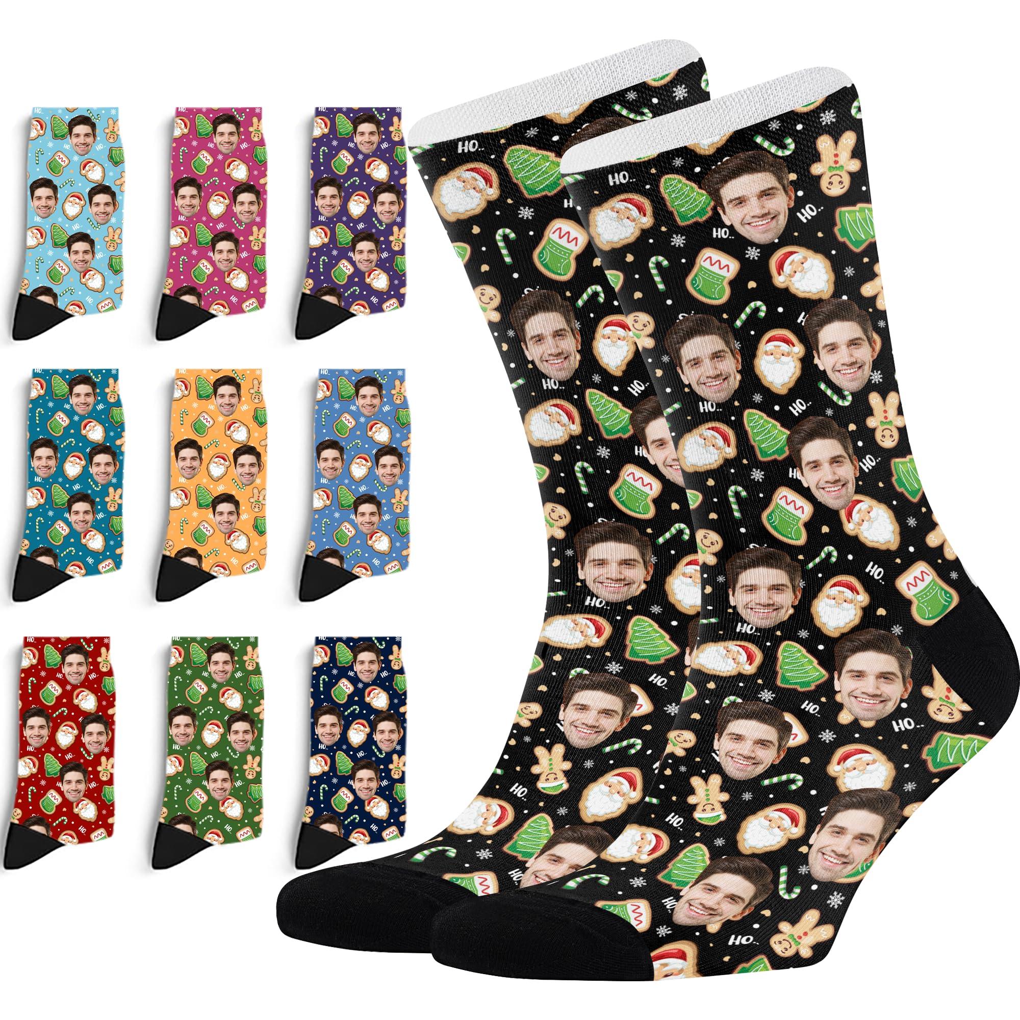 NineFit Basics Custom Face Socks with Photo Novelty Crew Socks, Personalized Christmas Unisex Crew Sock Christmas Gifts for Men Women Made in USA (US, Alpha, One Size, Regular, Regular, Design 28)