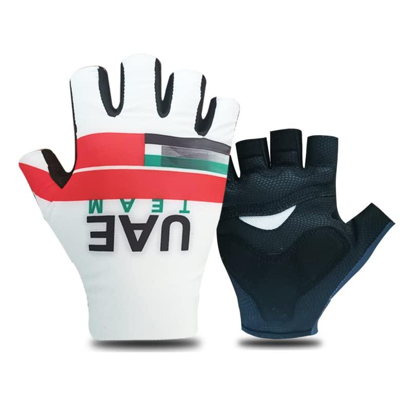 SGCIKER SGCIKER 2022 Pro Team UAE White Cycling Gloves,Mens Shock Absorption Summer Half Finger Bike Gloves Gel (XL)