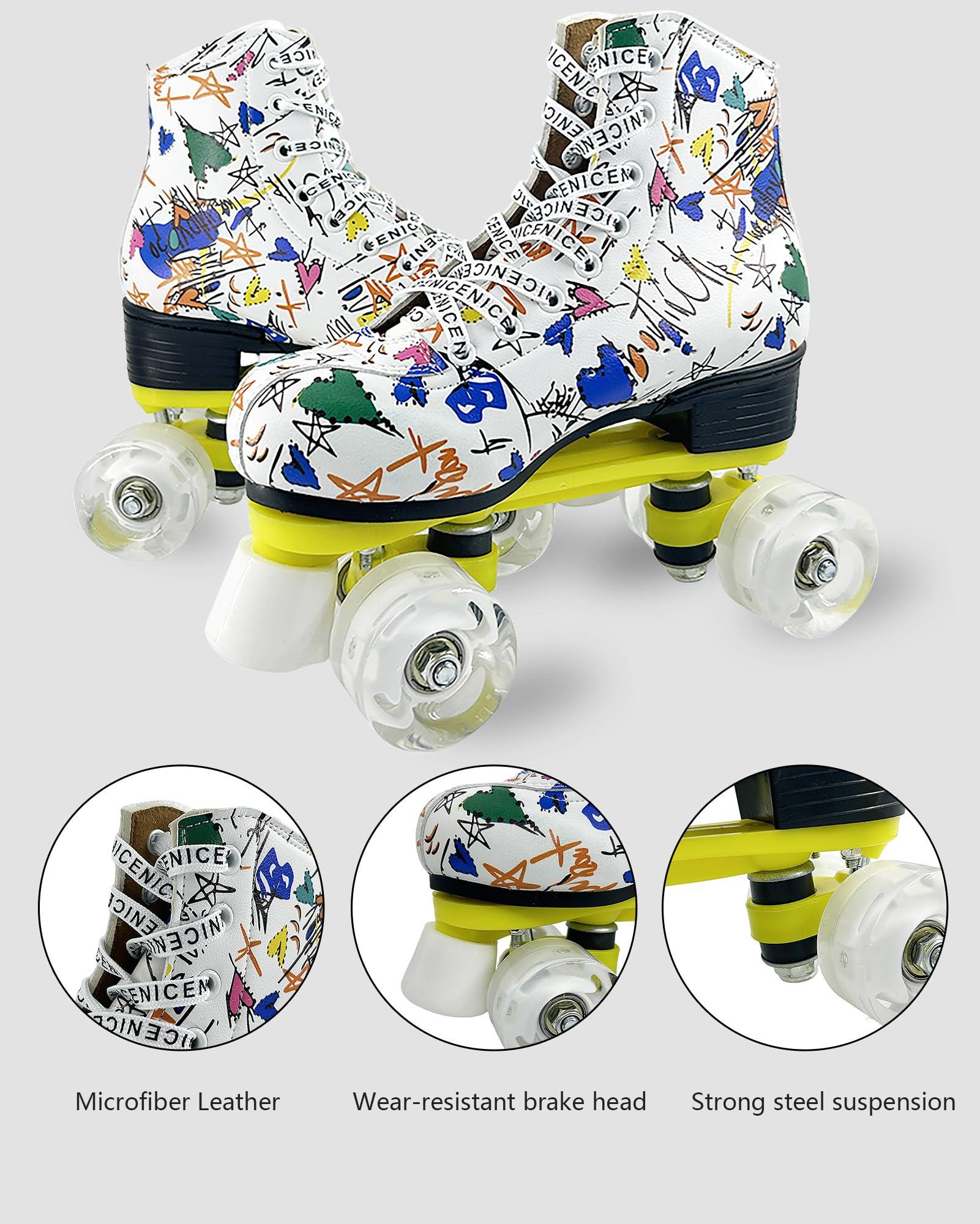 ugboiu Ugboiu Roller Skates for Men and Women, Derby Roller Skates with 4 Shiny Wheel, Classic Double-Row Roller Skates for Indoor and Outdoor
