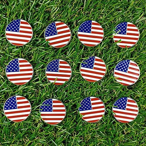 GOLTERS GOLTERS Golf Ball Markers Assorted Patterns Value Pack of 12 Golf Gifts, Golf Cap Clips and Divot Repair Tools Parter Accessories Sets for Men Women Golfer (Flag 12pcs)