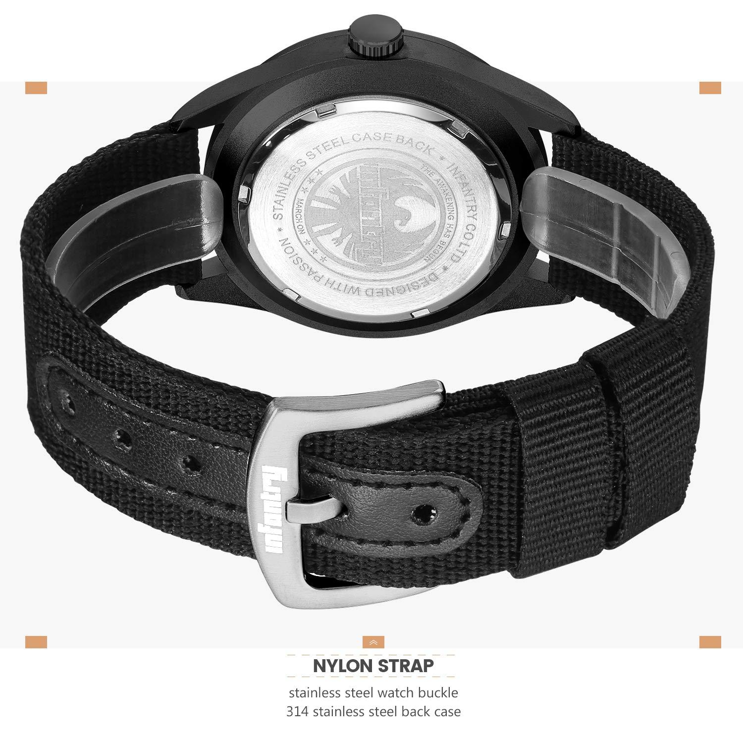 Infantry Infantry Mens Military Army Outdoor Sport Watch Field Tactical Black Wrist Watches for Men Waterproof 24 Hour Work Date Day Analog Wristwatch Nylon Band