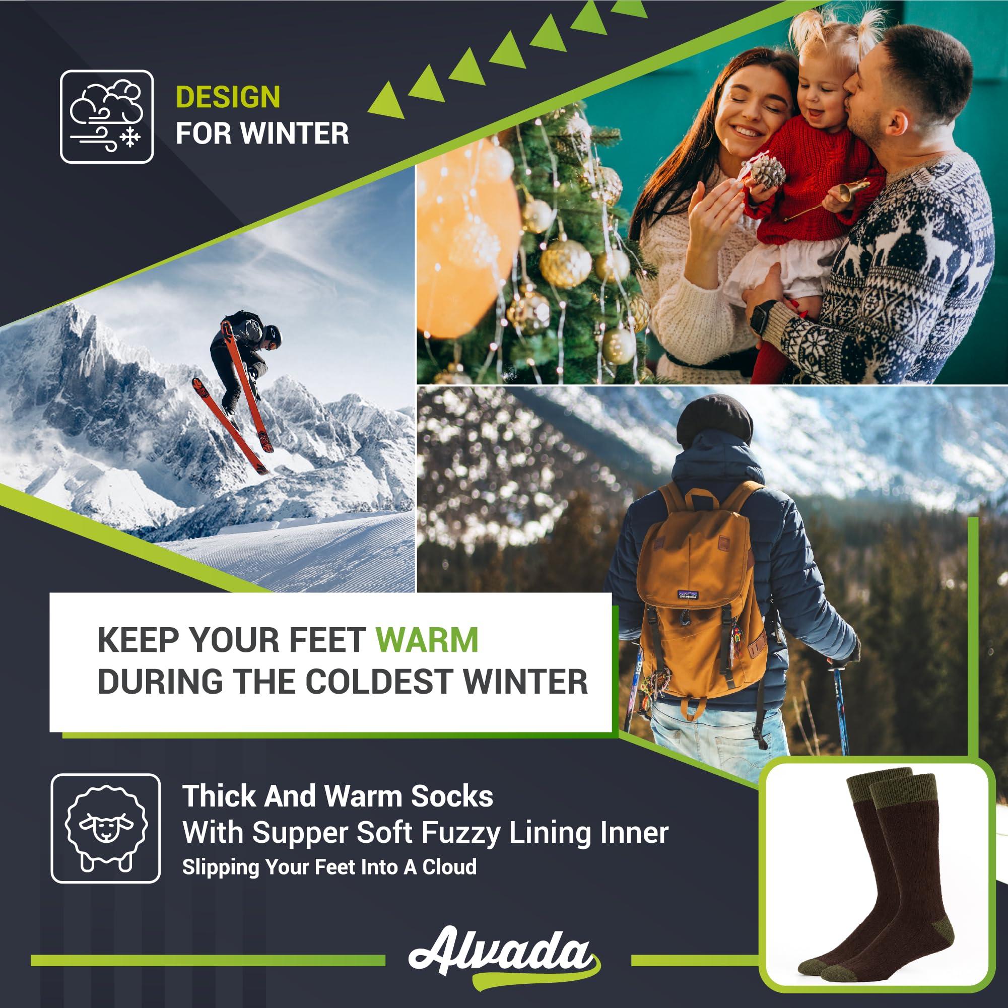 Alvada Alvada Merino Wool Hiking Socks Thermal Warm Crew Winter Boot Sock For Men Women 3 Pairs ML