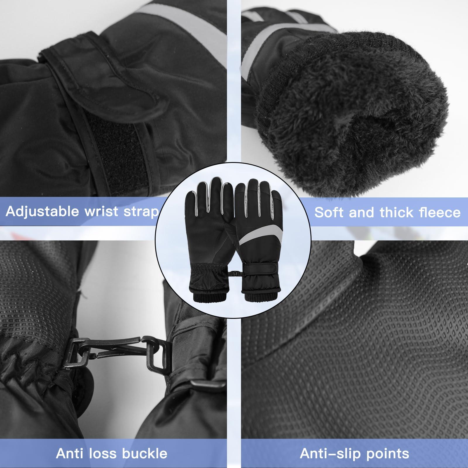 Feelorna Feelorna Women Ski Gloves, Windproof Thermal Touchscreen Gloves Waterproof Winter Warm Snow Gloves for Skiing Cycling Outdoor Sports (Black Gray)