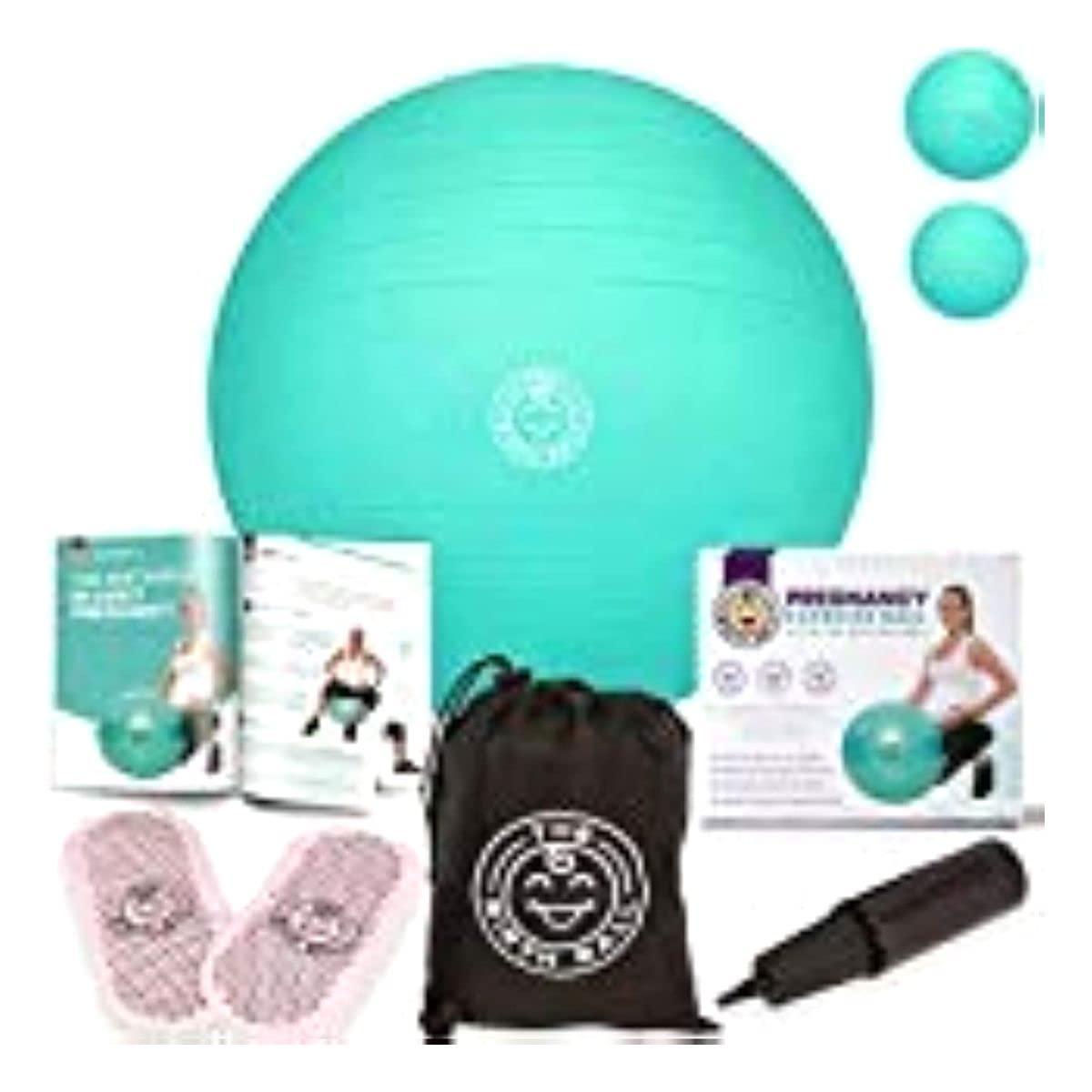 The Birth Ball The Birth Ball - Birthing Ball for Pregnancy & Labor - 18 Page Pregnancy Ball Exercises Guide by Trimester - Non Slip Socks - How to Dilate, Induce, & Reposition Baby for Mom 65cm