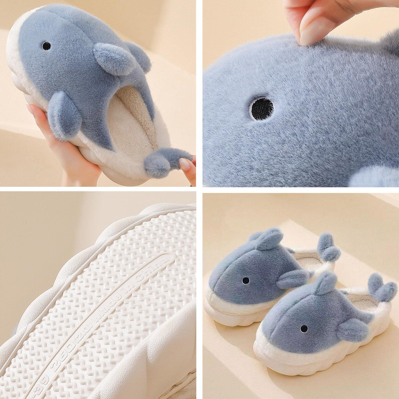 Jfxgjuv Jfxgjuv Shark Cotton Slippers, Shark Fuzzy Slippers Fluffy Shark Slippers Cartoon Cute Animals Plush Warm Home Shoes, Winter Indoor Outdoor Slippers for Women Men (Blue,10.5-11.5 Women/8.5-9.5 Men)