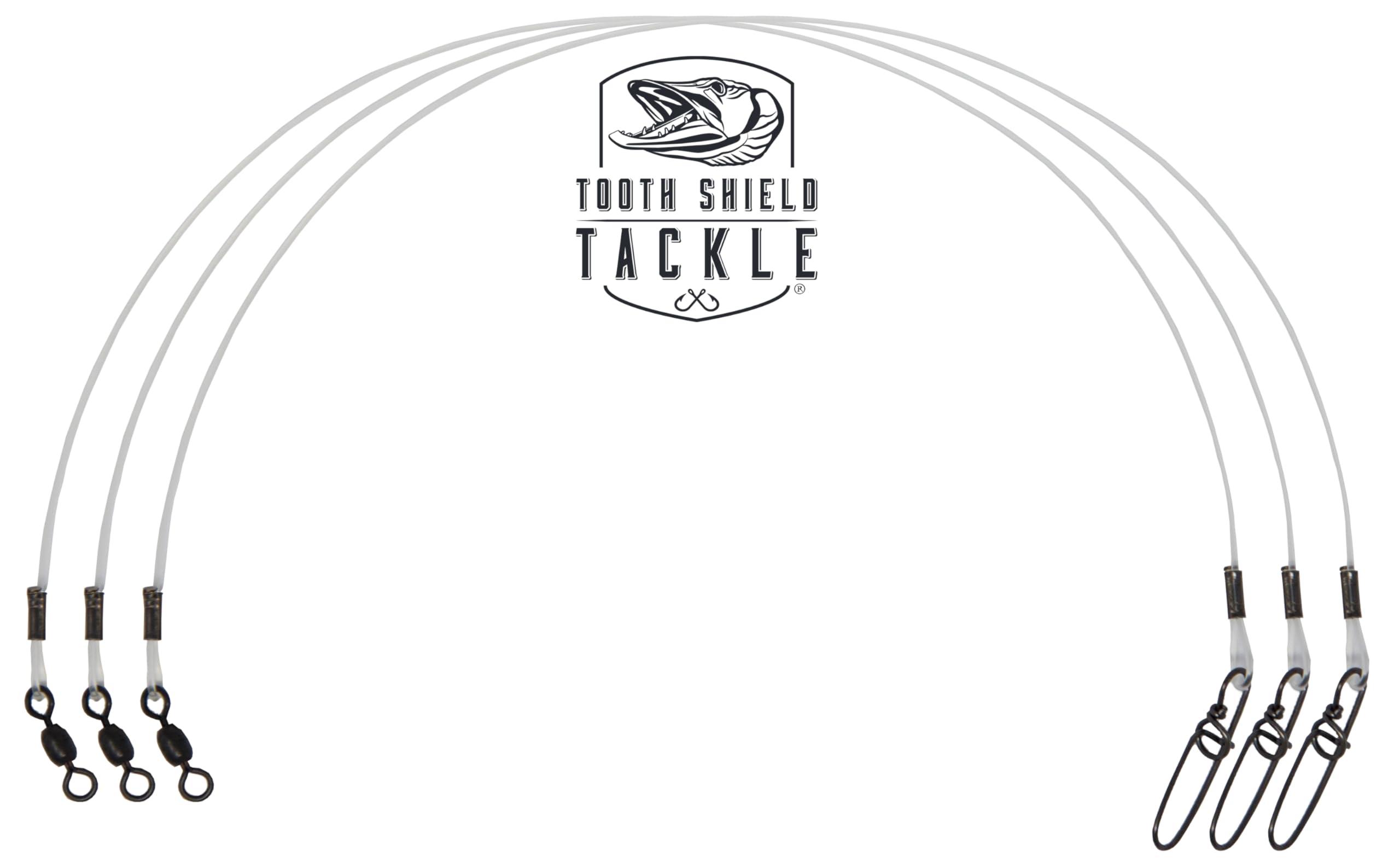 Tooth Shield Tackle Tooth Shield Tackle 3 Pack 130 lb. Premium Fluorocarbon Musky Leader Muskie Pike Leader (Crane Swivel) (14\")