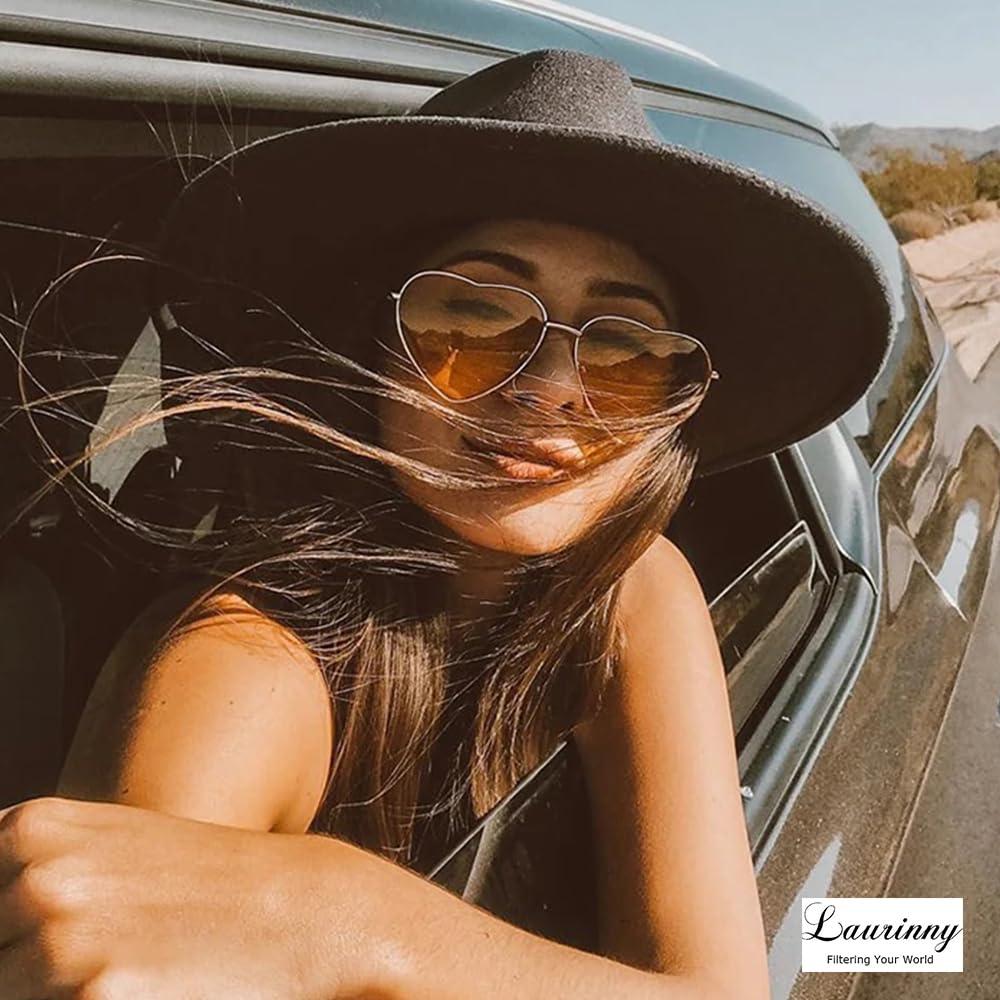 Laurinny Laurinny Retro Heart Sunglasses Polarized for Women Men Yellow Heart Shaped Glasses Metal Frame Spring Hinge