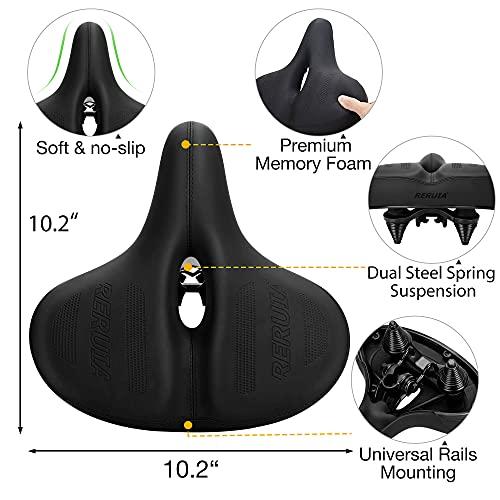 RERUIA RERUIA Oversized Bike Seat Comfortable Saddle Dual Shock Absorbing Center Cutout Wide Large Exercise Bicycle Seat Leather Cover Waterproof Universal Fit for Men Women Seniors Outdoor Indoor Cycling