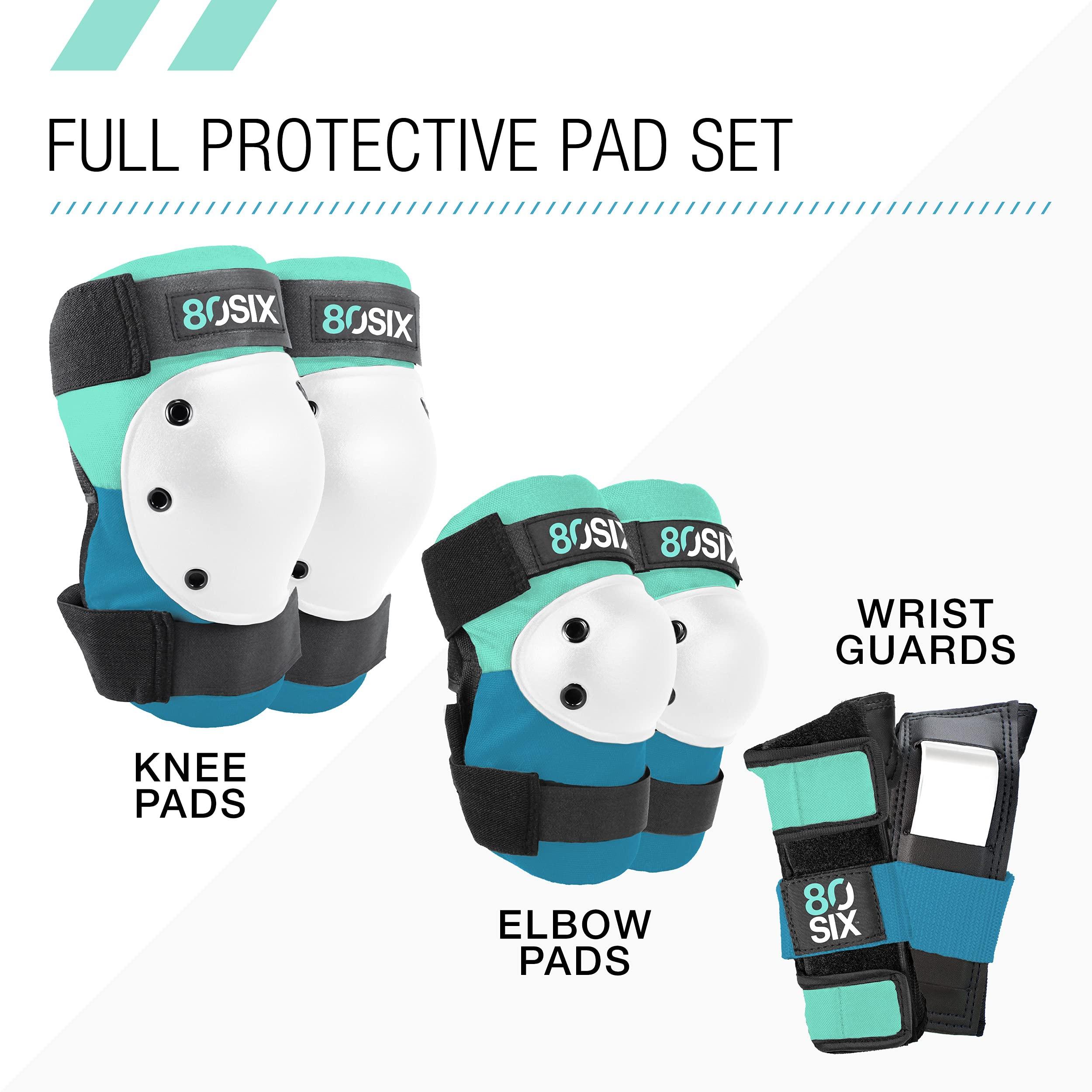 80Six 80Six Kids Multi-Sport Pad Set with Wristguards, Elbow Pads, and Knee Pads, Surf Green Teal, Small/Medium - Ages 8+