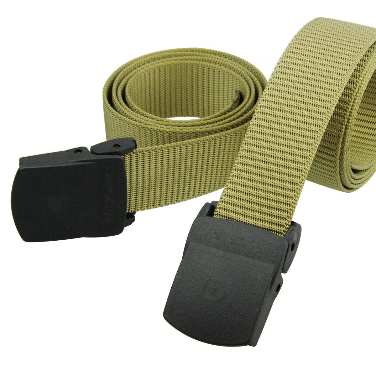 Rockway Rockway Men's Nylon Webbed Belt with YKK Dupont Plastic Buckle, Nickel Free Airport Friendly Khaki (X-Large)