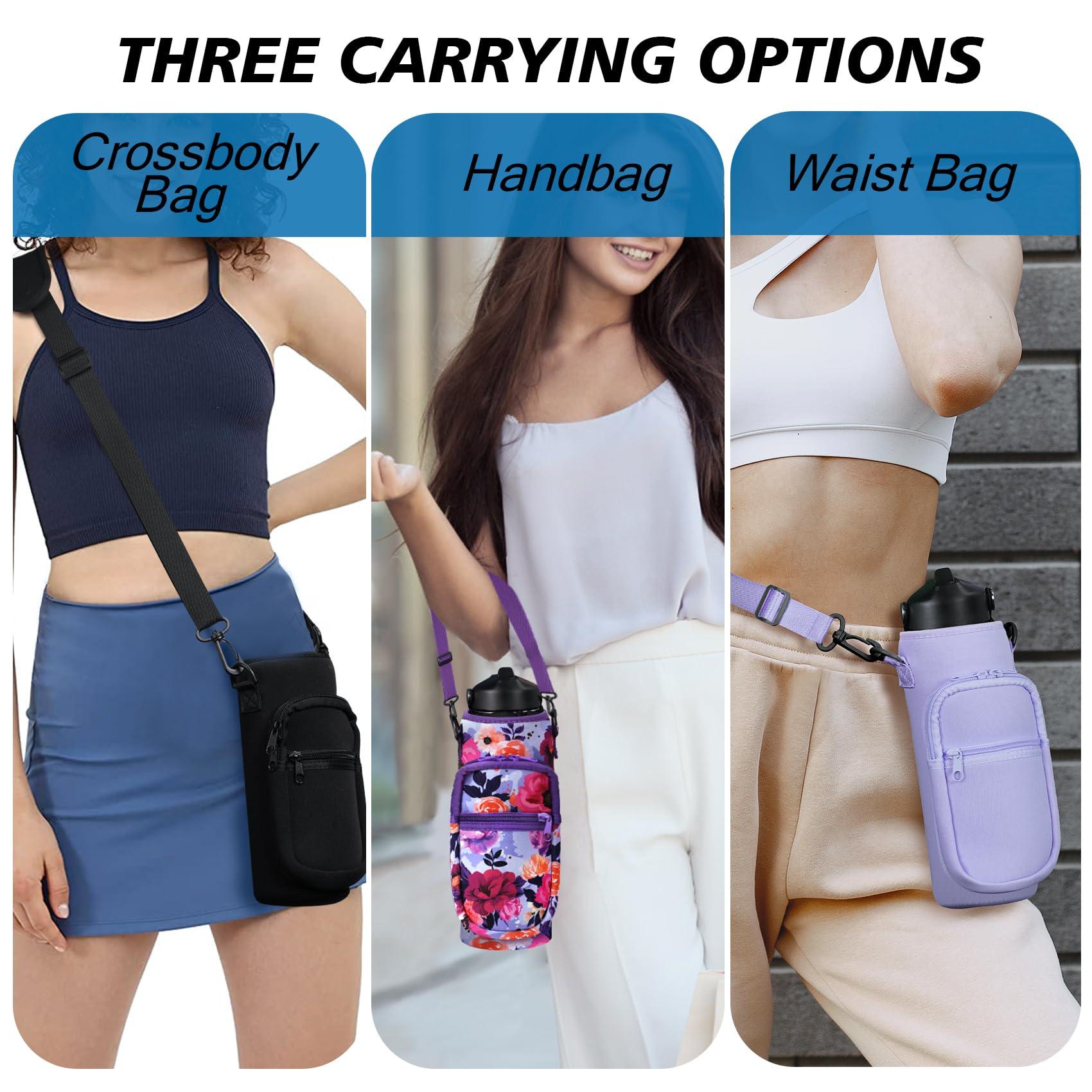 AceTreker AceTreker 32 oz 40 oz Water Bottle Sleeve, Insulated Water Bottle Sling Bag with Adjustable Strap, Water Flask Pouch Holder with Phone Pocket for Men Women-Black Camo