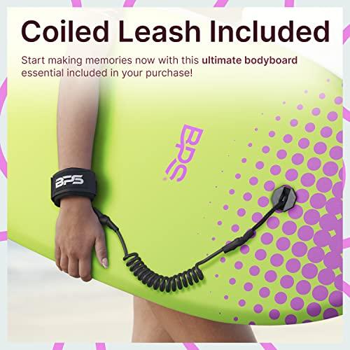 BPS BPS \'Shaka\' Lightweight Body Board - EPS Core Bodyboard with Wrist Leash for Beach Pool Surfing Kids Teens Adults (Green Purple, 33 Inch)