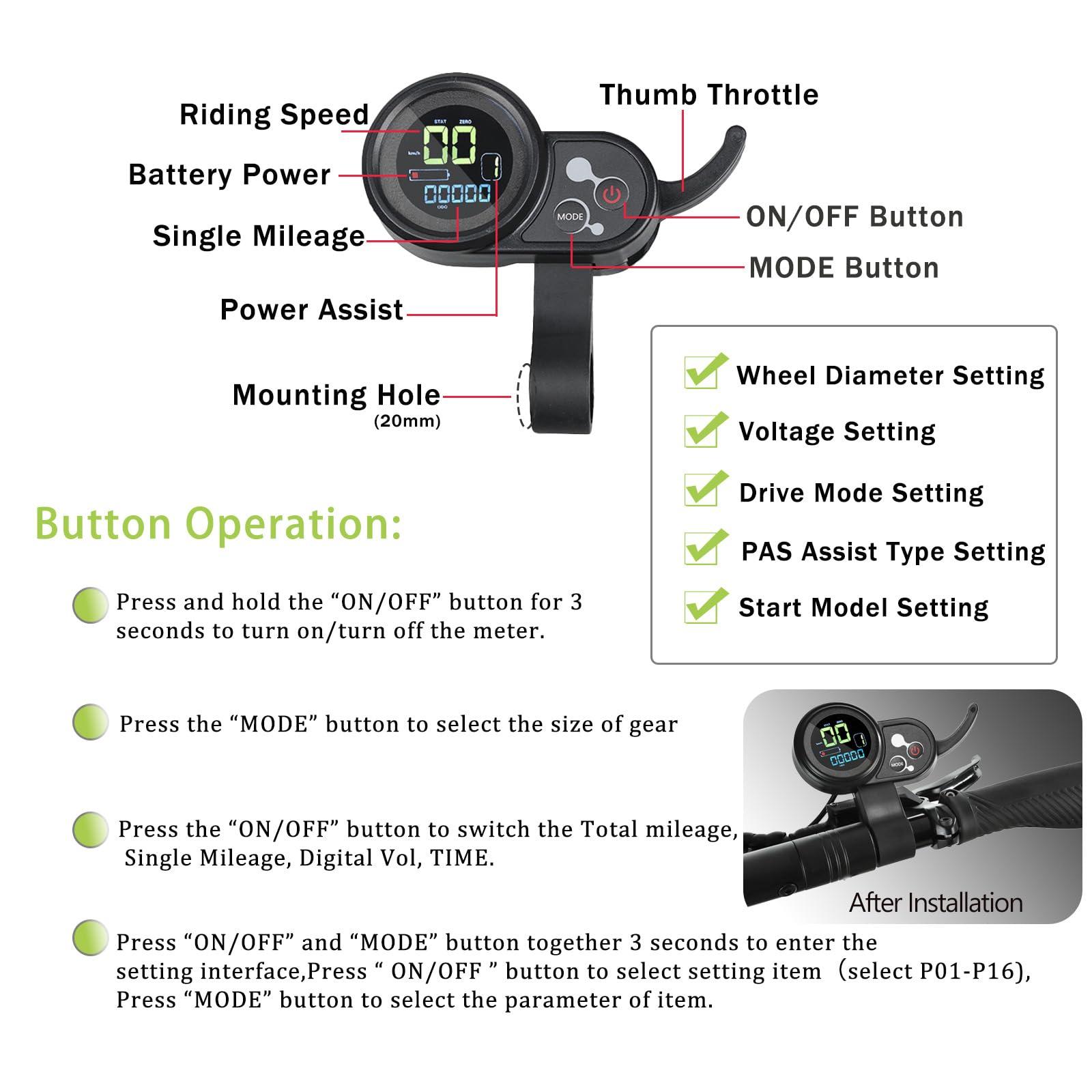CSBST CSBST 24V 36V 48V Electric Scooter Controller Kit 350W Ebike Brushless Motor Controller Ebike Display with Thumb Throttle Electric Scooter Speed Controller Electric Bike Bicycle Controller