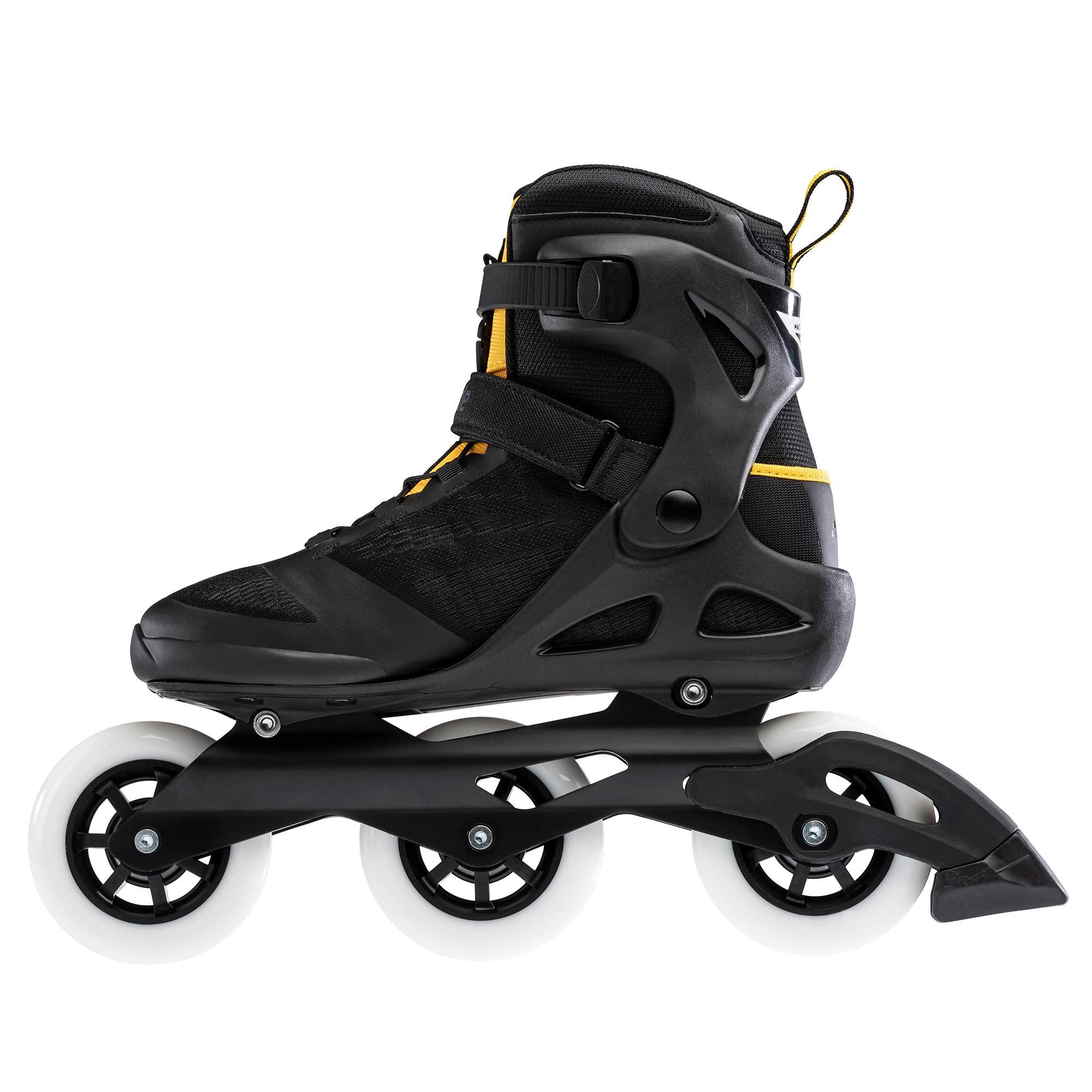 Rollerblade Rollerblade Macroblade 100 3WD Mens Adult Fitness Inline Skate, Black and Saffron Yellow, Performance Inline Skates