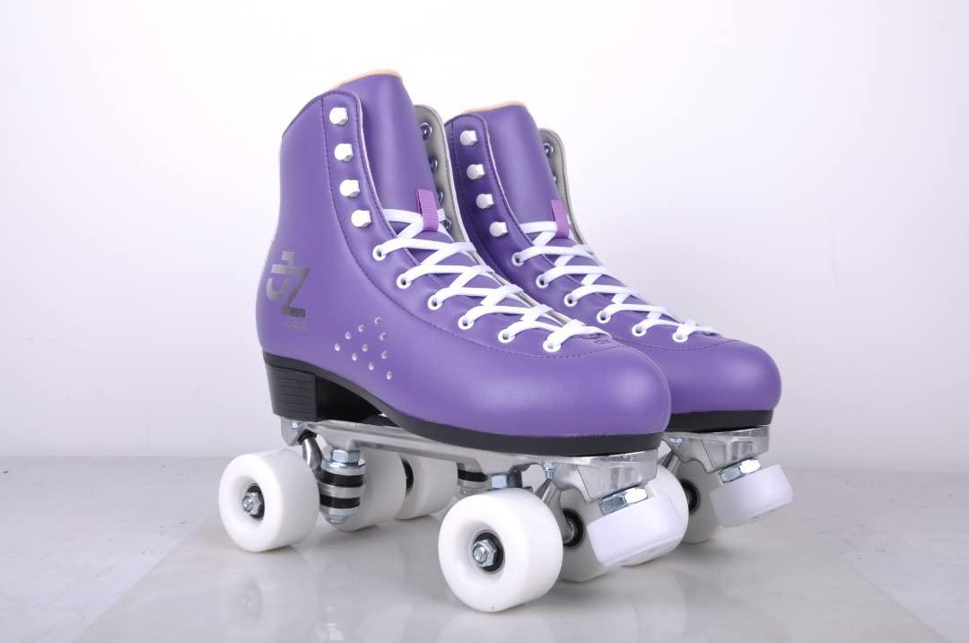 J. Zanti J. Zanti Vintage Roller Skates for Women & Men Classic Retro Purple Quad Roller Skates, Microfiber Leather Boot w/ Aluminum Plates Ideal for Men, Women, Beginner - Women\'s 7/ Men\'s 6, White