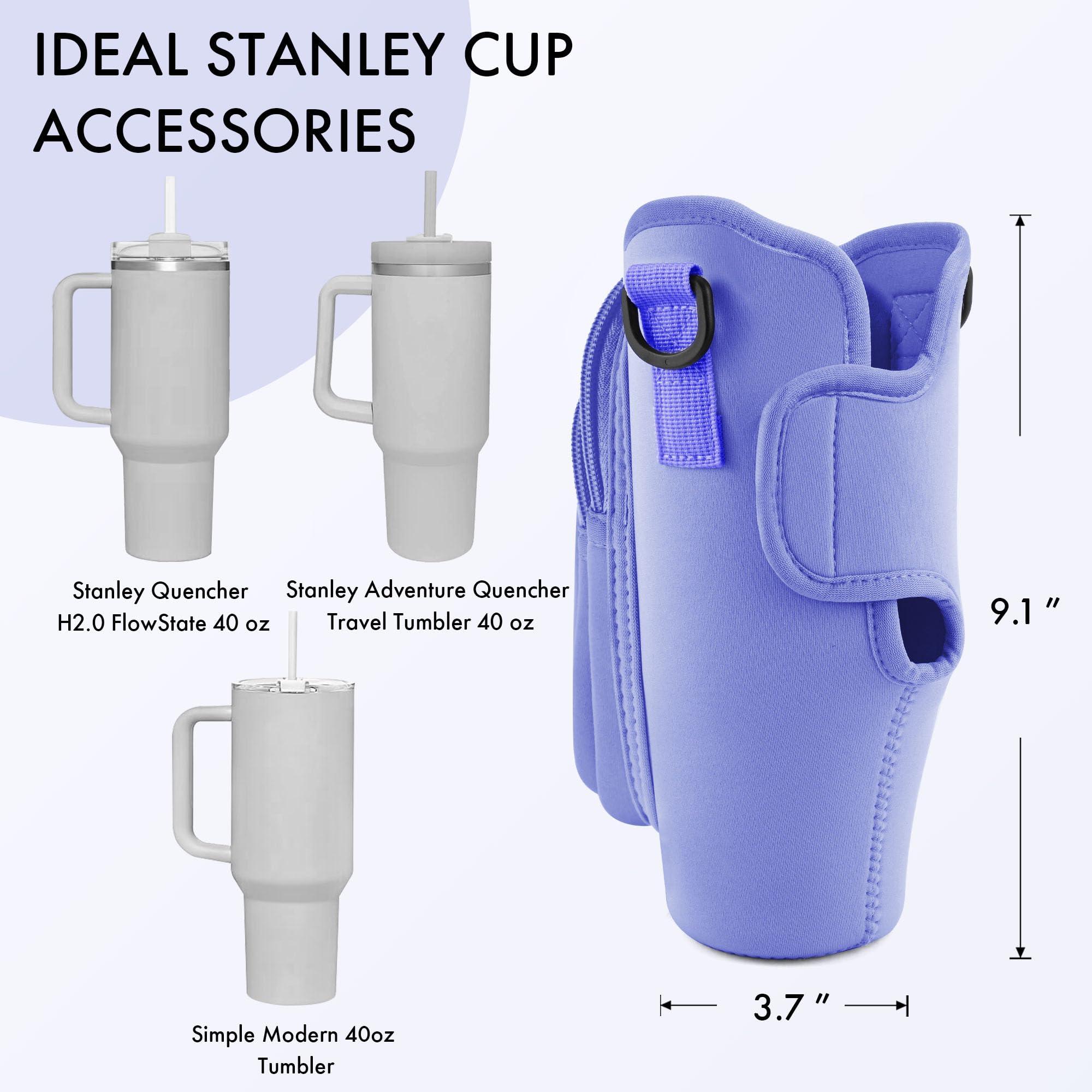 JEBEALUO JEBEALUO Water Bottle Carrier Bag with Phone Pocket for Stanley Cup 40/30 oz, Water Bottle Holder with Adjustable Strap& Straw Cover, Stanley Cup Accessories (Violet)