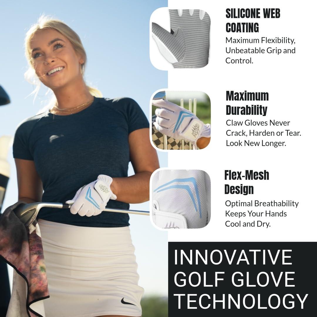 CaddyDaddy CaddyDaddy Claw Golf Gloves for Women | Flex-Mesh Design for Cool Ventilation | Lasts 3-5 Times Longer Than Leather | Silicone-Web Coating for Maximum Grip | Machine-Washable | White | RH-Large