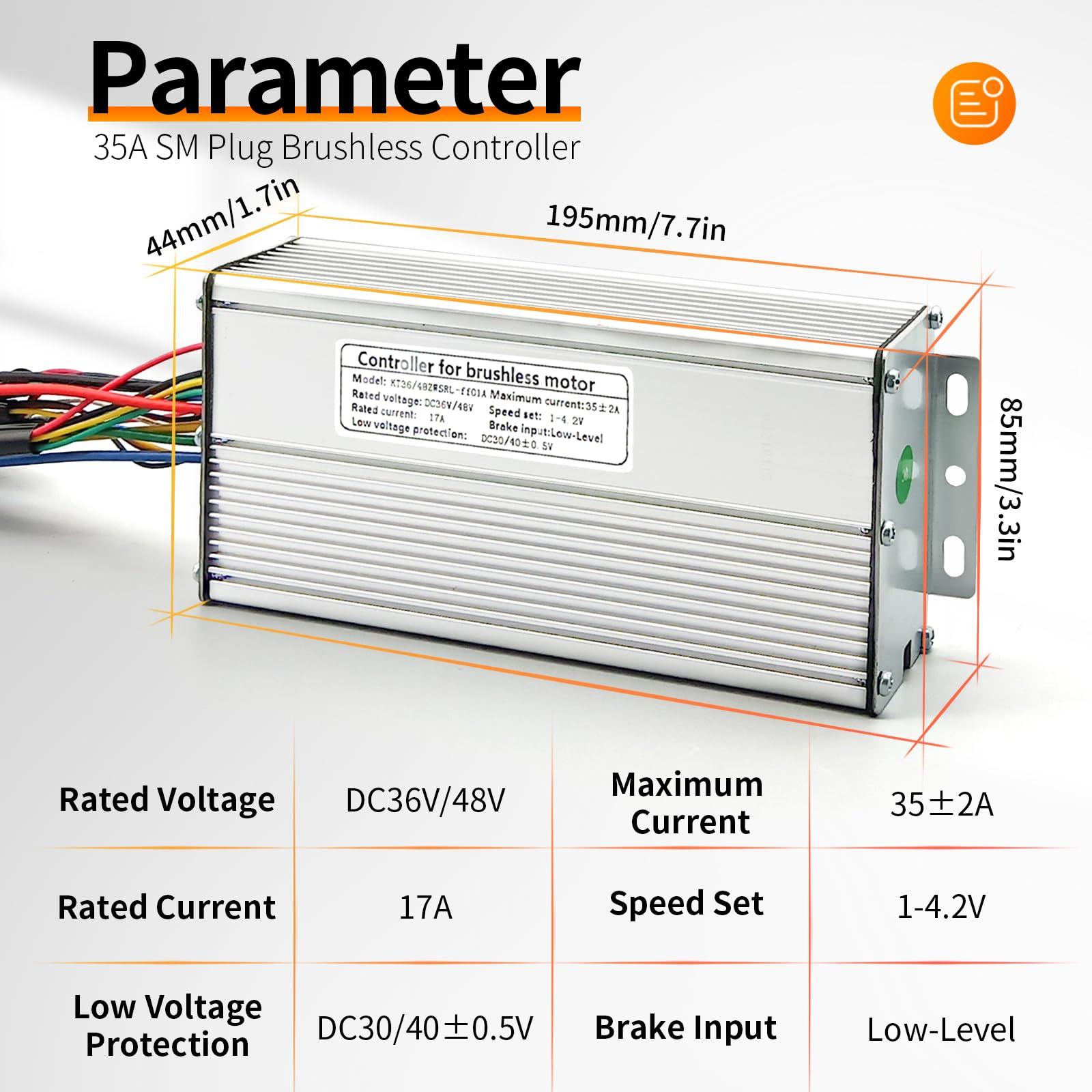 HUDAMZKY HUDAMZKY KT 48V 52V 30A/35A Ebike 1000W/1500W Hub Motor 12 Mosfet Brushless Controller for Electric Bike Motorbike Conversion Kit Compatible with KT LED LCD Display (35A SM Plug)