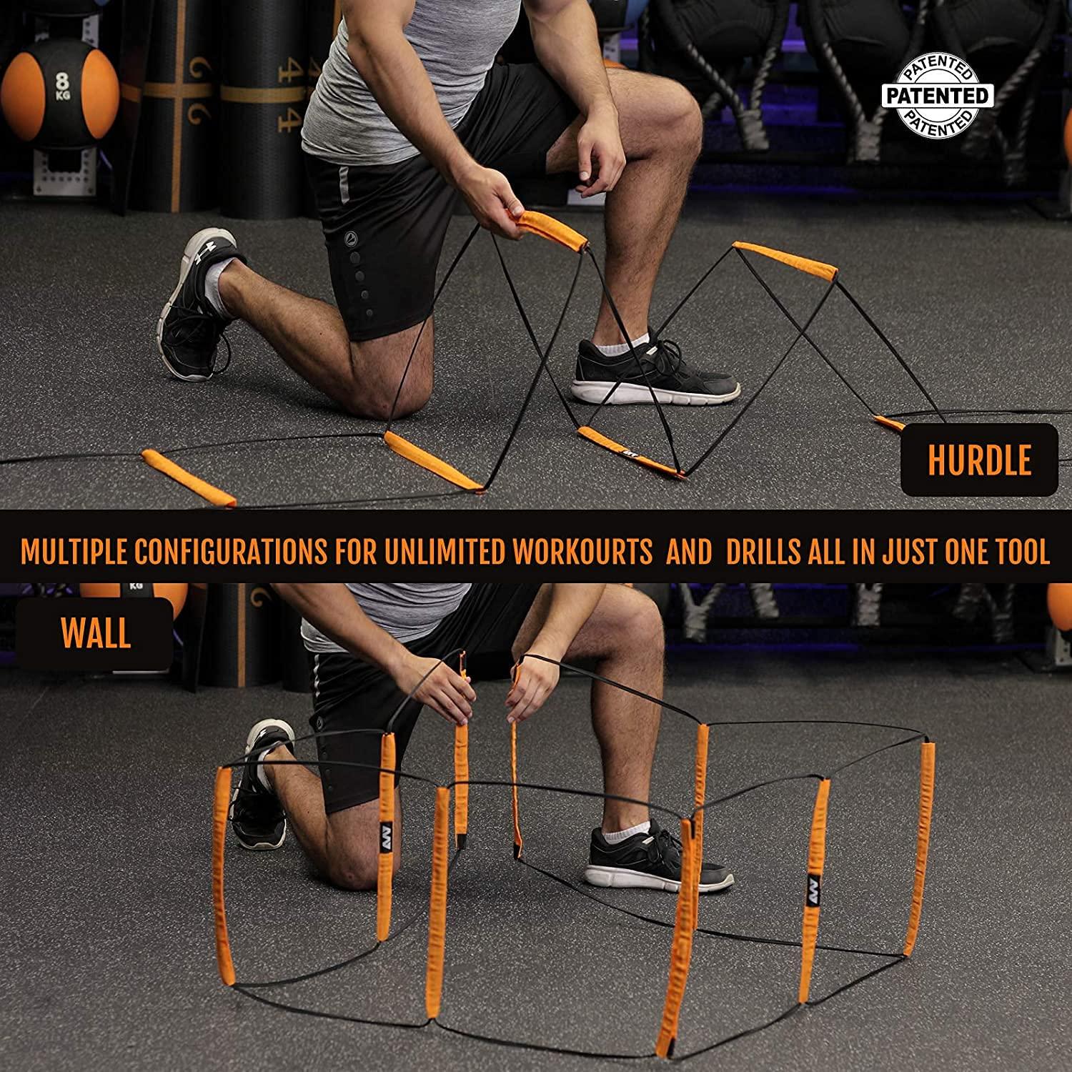 ALPHAWORX ALPHAWORX Agility Ladder, Agility Training Equipment, Soccer Speed Ladder, Football Footwork Ladder, Workout Ladder for Kid Adult, Foldable Instant Set-up & Tangle-Free & Carry Bag (8+4 Rung)