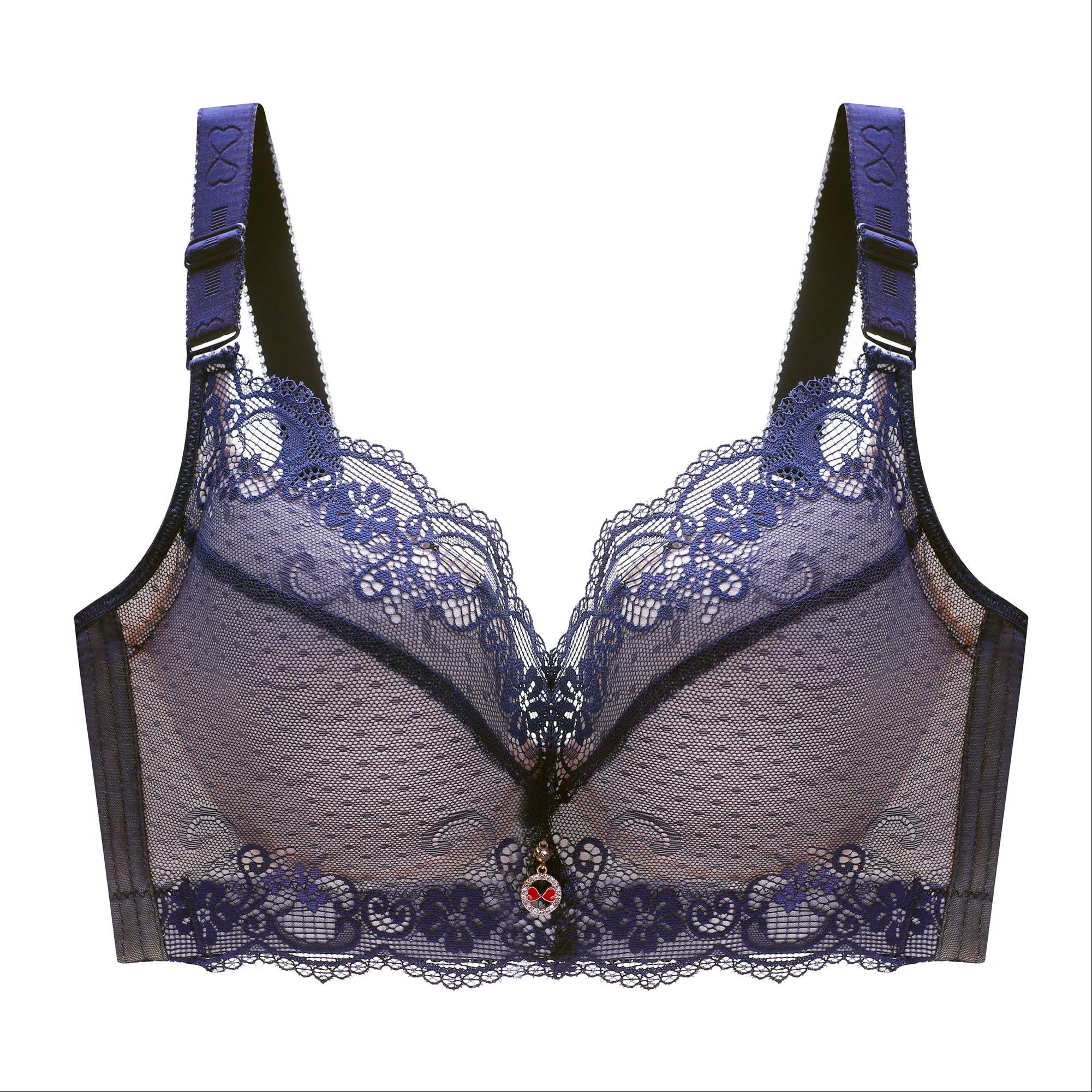 CAHL&FAUO Push Up Bra Plus Size Lace Underwire Minimizer Bra Add Cup Bra Everyday Bra Blue 38B