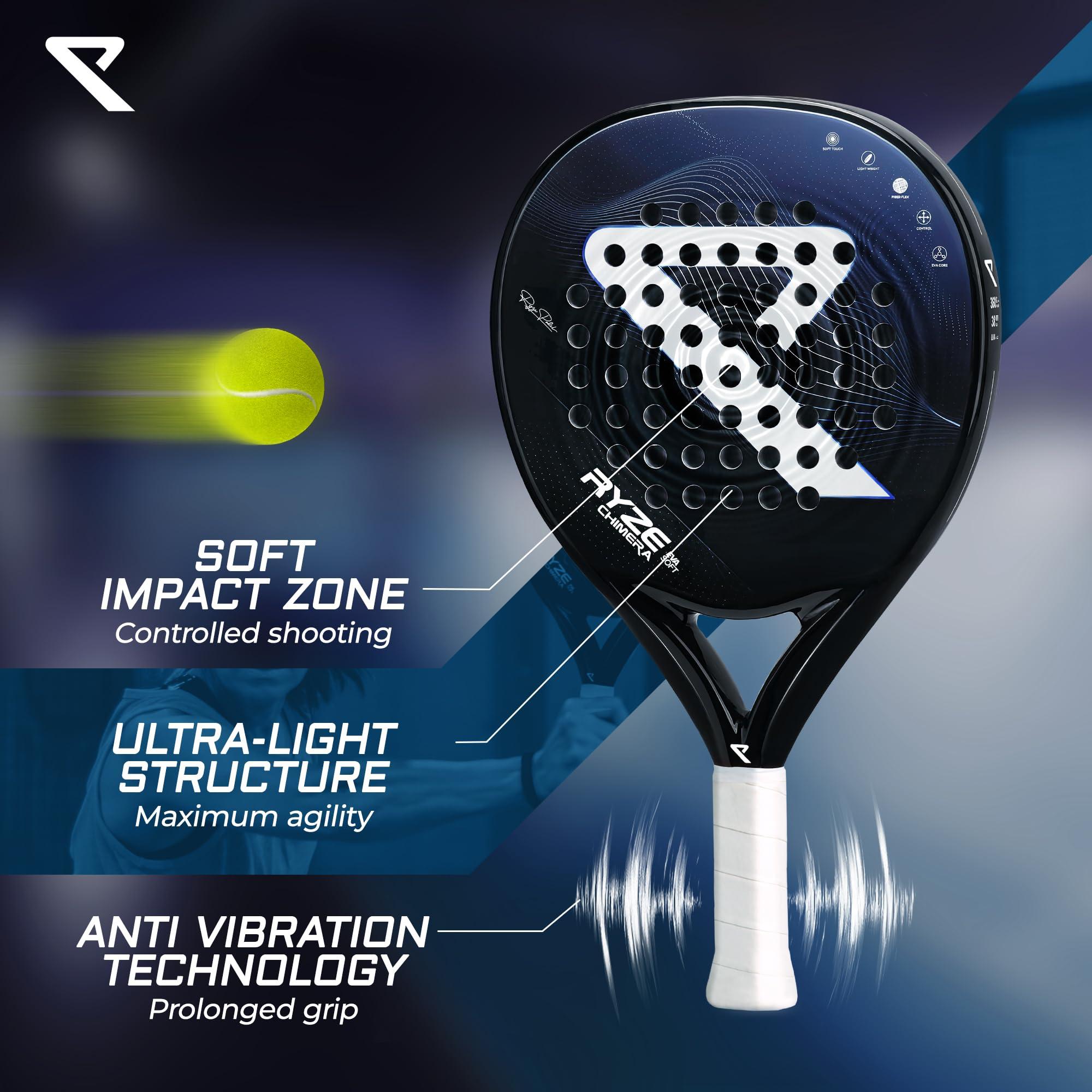 RYZE RYZE Padel Racket in Carbon Fiber - Max Precision & Control - Paddle Racket for Adults - EVA-15 Memory Foam - Ultra Light 360g Paddle Tennis Racquet - Pala de Padel - Free Carry Case Included